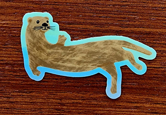 Sticker, Floating Otter Waving Design, Vinyl, Die-Cut, 3 Inches
