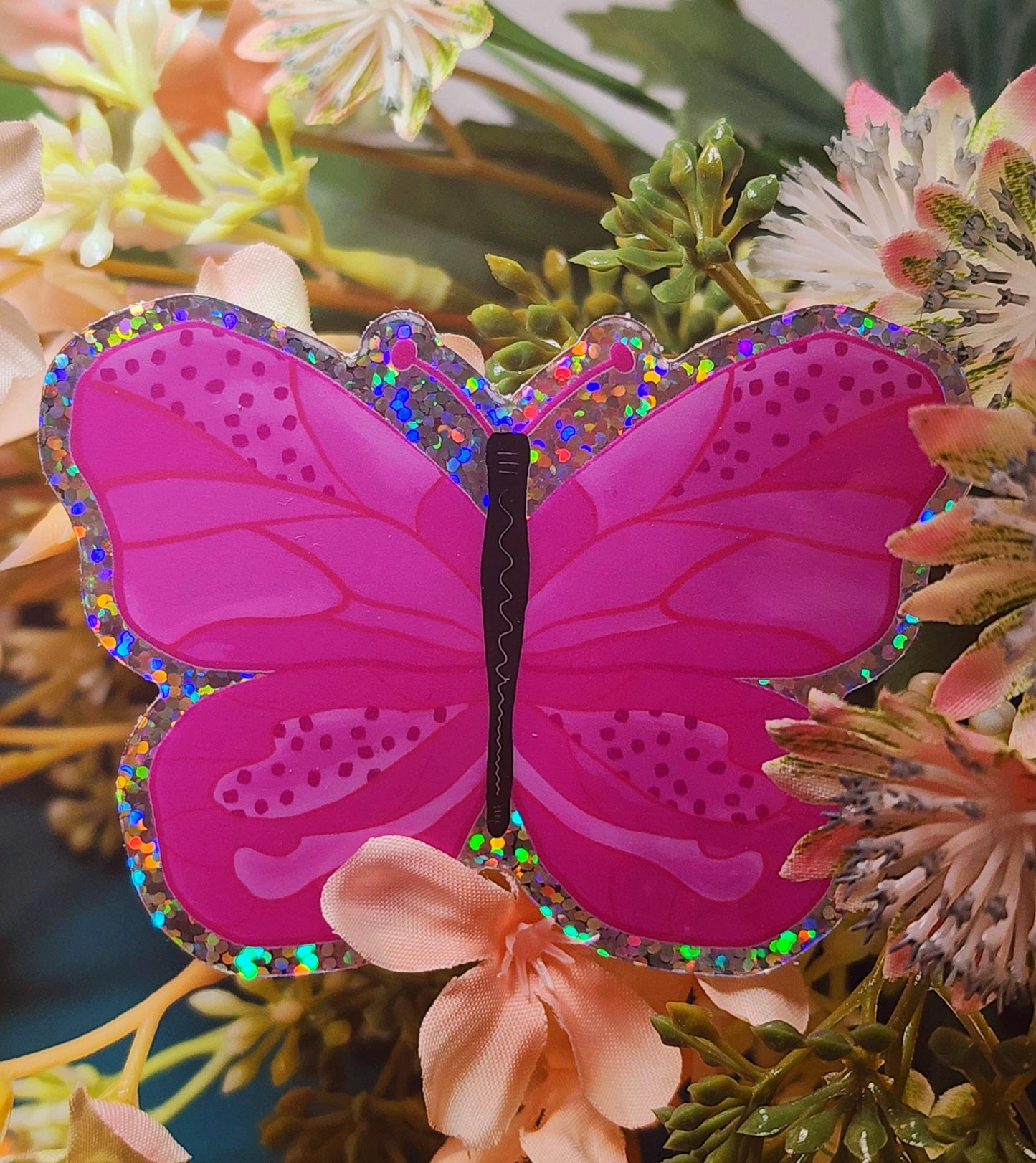 Glitter Sticker, Pink Butterfly, Vinyl, Die-Cut, 3 Inch
