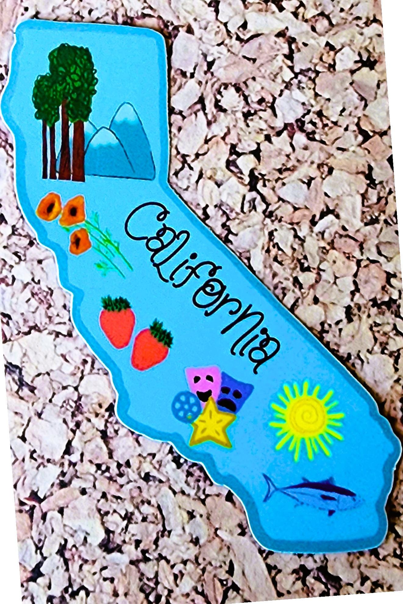Sticker, California State Sticker, Die-Cut or Square on Gingham, Vinyl, 3 Inch