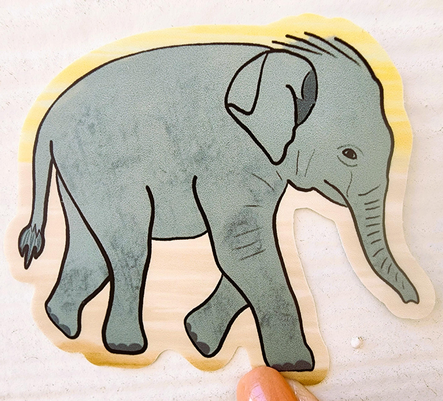 Sticker, Baby Elephant Walking Design on yellow, Vinyl, Die-Cut, 3 Inch