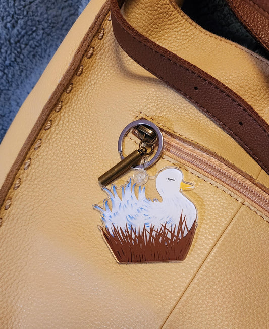 Keychain, Bird in Nest, Acrylic on Silver Keychain, 2 inches