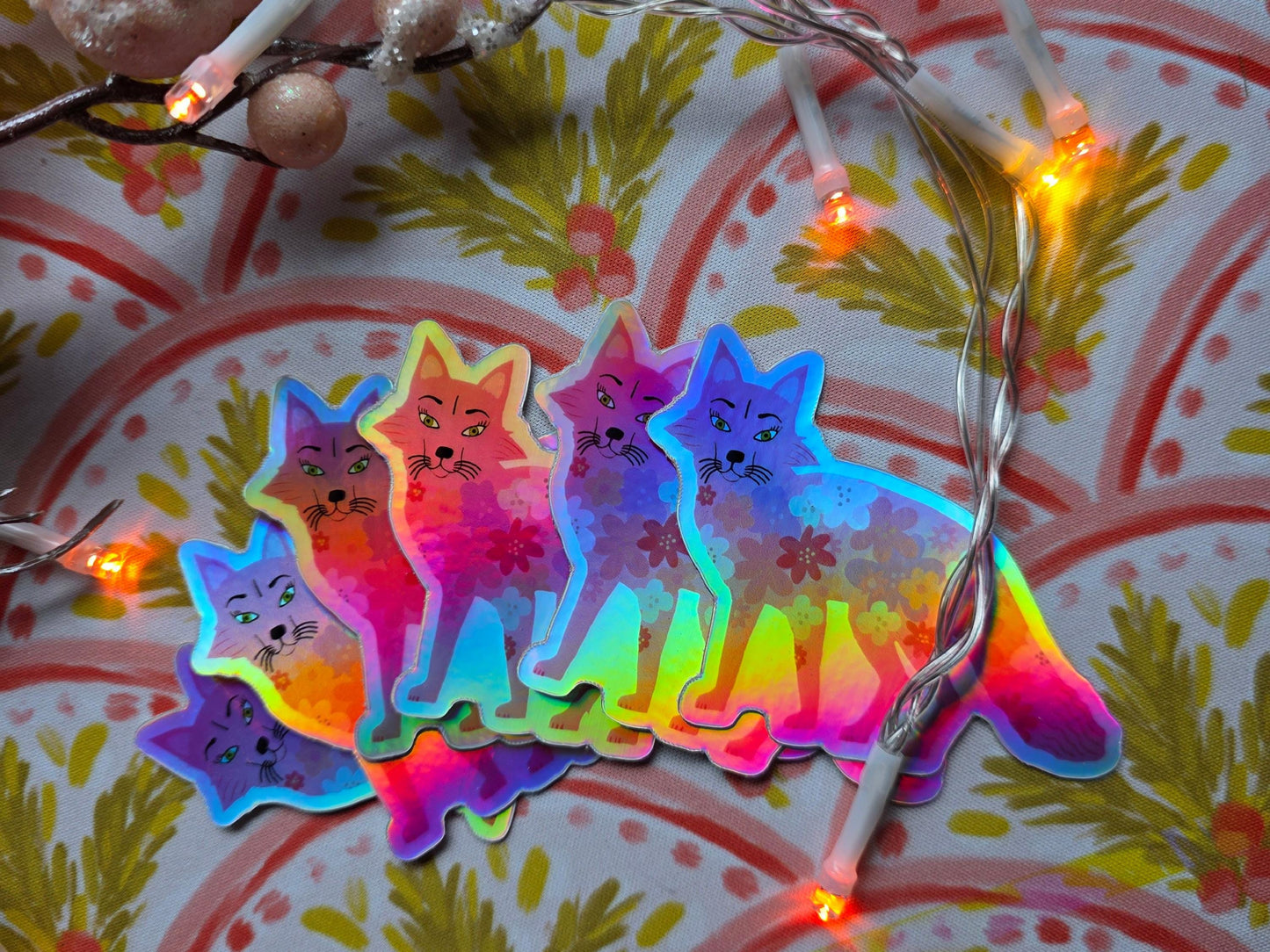 Sticker, Holographic, Pink Fox, Vinyl, Die-Cut, 3 Inch