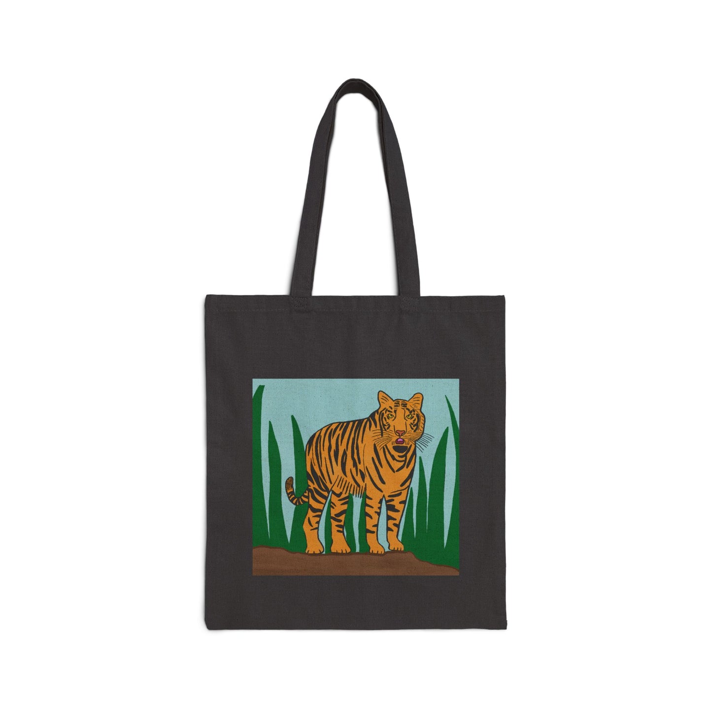 Tote Bag, Tiger in Grass Design, Cotton Canvas, Natural or Black, 15" x 16"