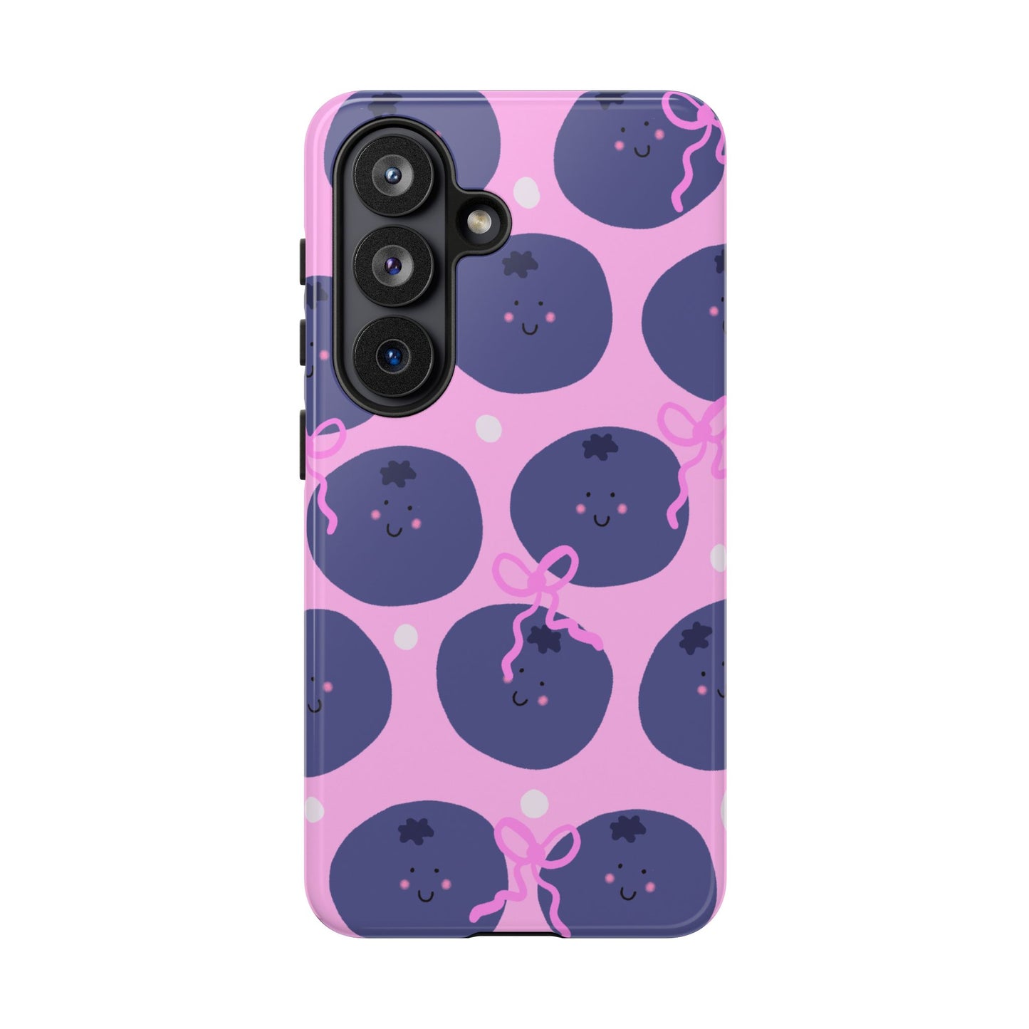 Phone Case, Blueberry and Bows Design on Pink, Tough Phone Case