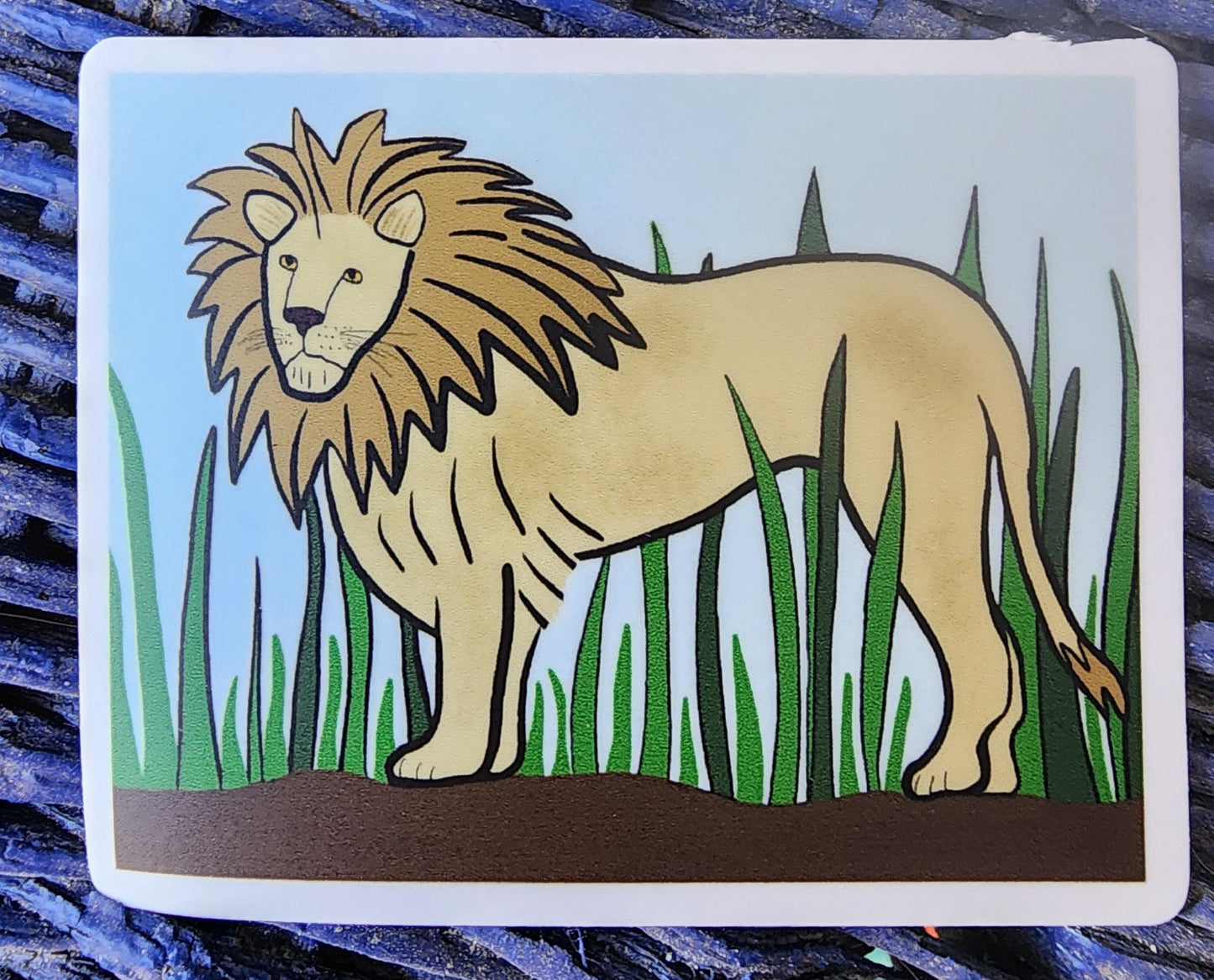 Sticker, Lion in Grass Design, Vinyl, Rectangle, 3" x 2.5"