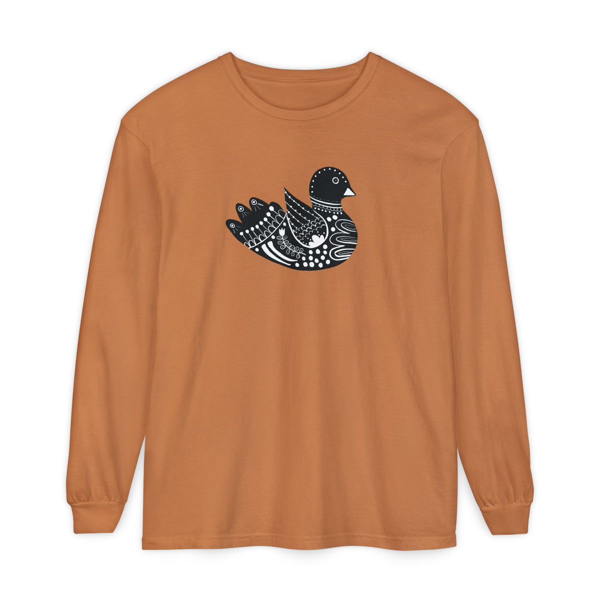 Folk Art Scandinavian Bird T Shirt, Long Sleeves