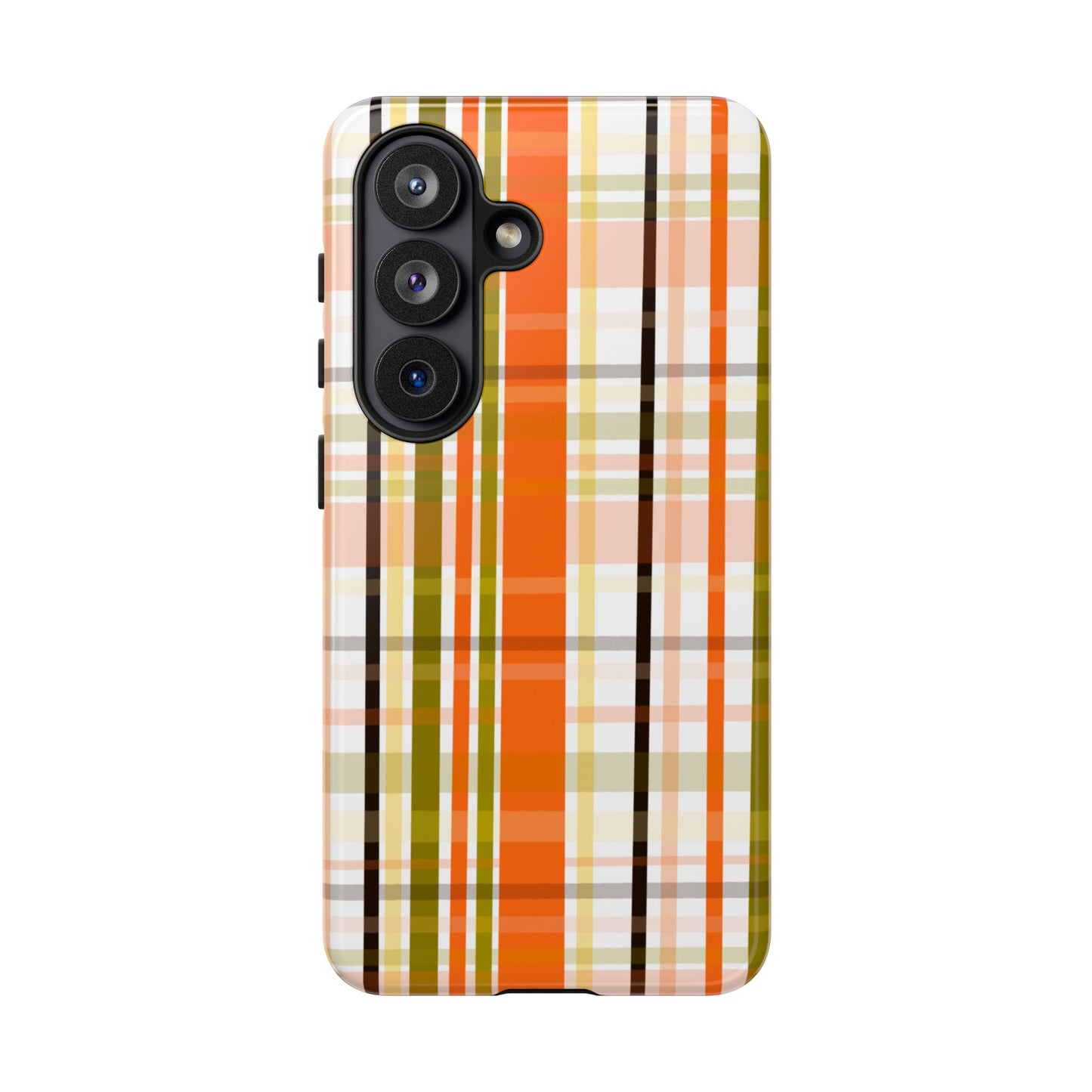 Phone Case, Orange Plaid Design, Tough Phone Case