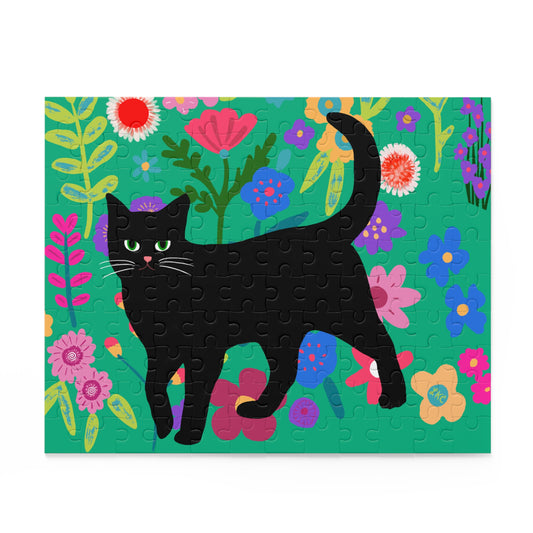 Puzzle, Cat on Teal Floral, Jigsaw Puzzle, Family Fun, 120-500 Pieces