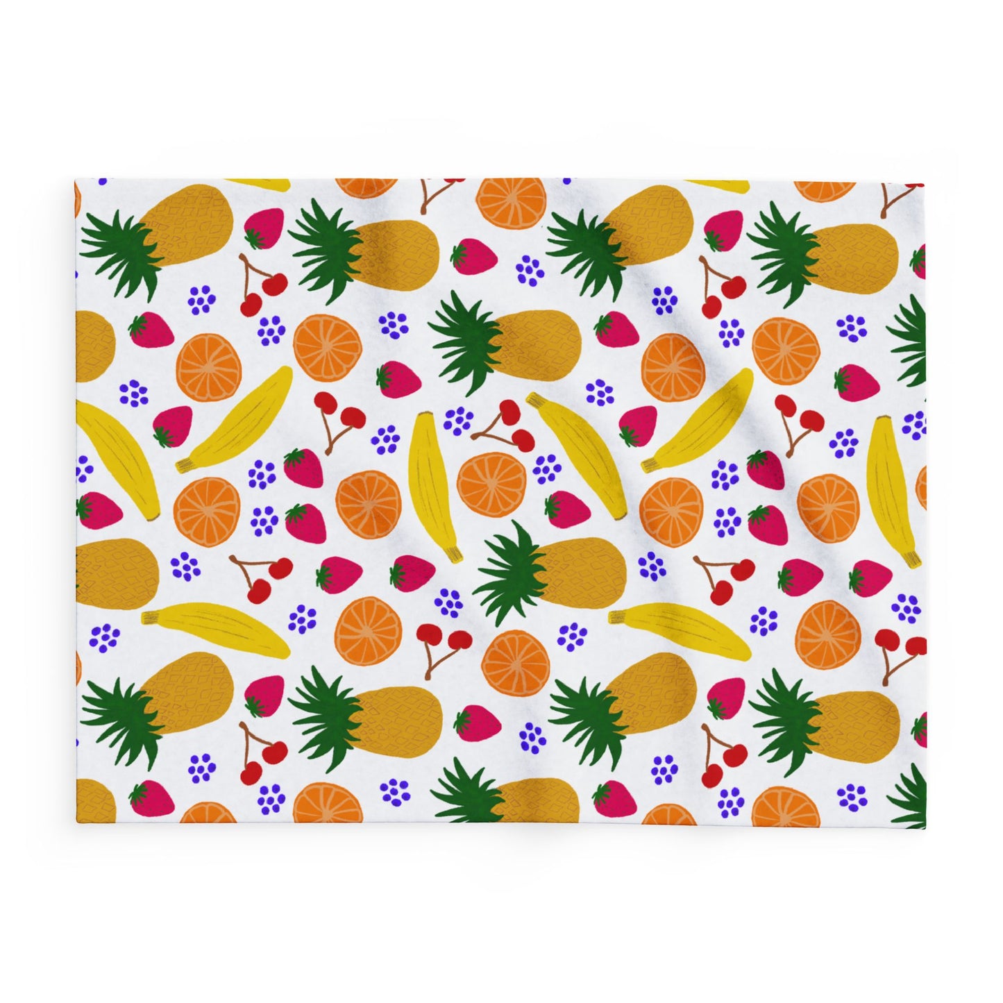 Blanket Fleece With Charming Fruit Design on White Background, 2 Sizes, Blanket and Throw