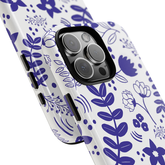 Phone Case, Blue and White Floral Design, Tough Phone Case
