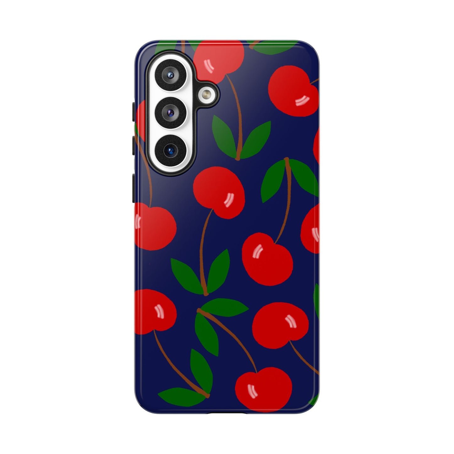 Phone Case, Large Cherries on Navy Design, Tough Phone Case