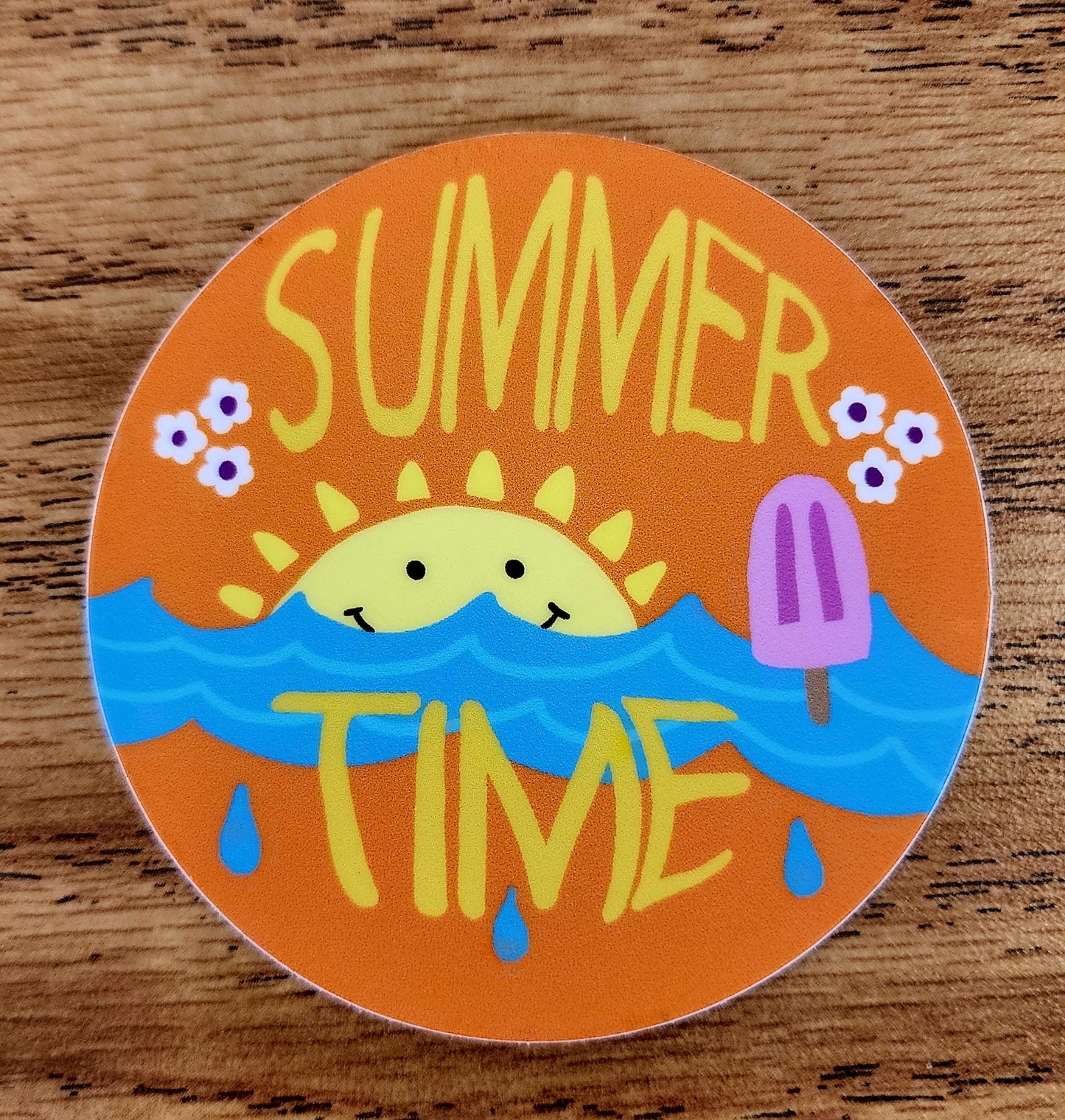 Sticker, Bright Summer Time Circle Sticker, Orange, Vinyl, 3 Inch
