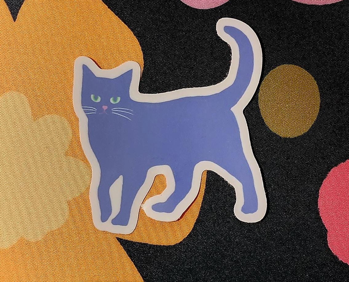 Sticker, Blue Cat Design, Vinyl, 3 Inches