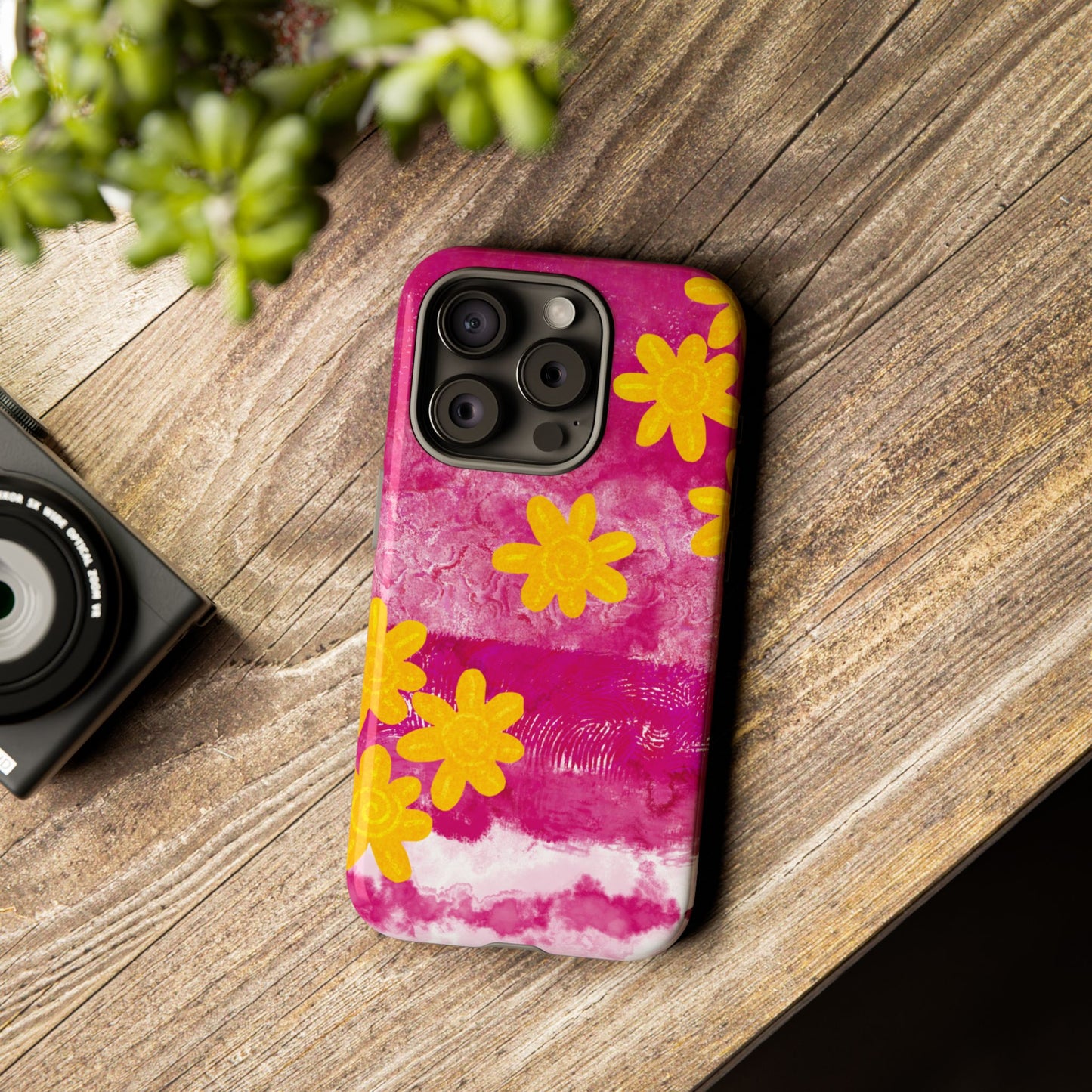 Yellow Flowers on Raspberry Phone Case| Tough Case