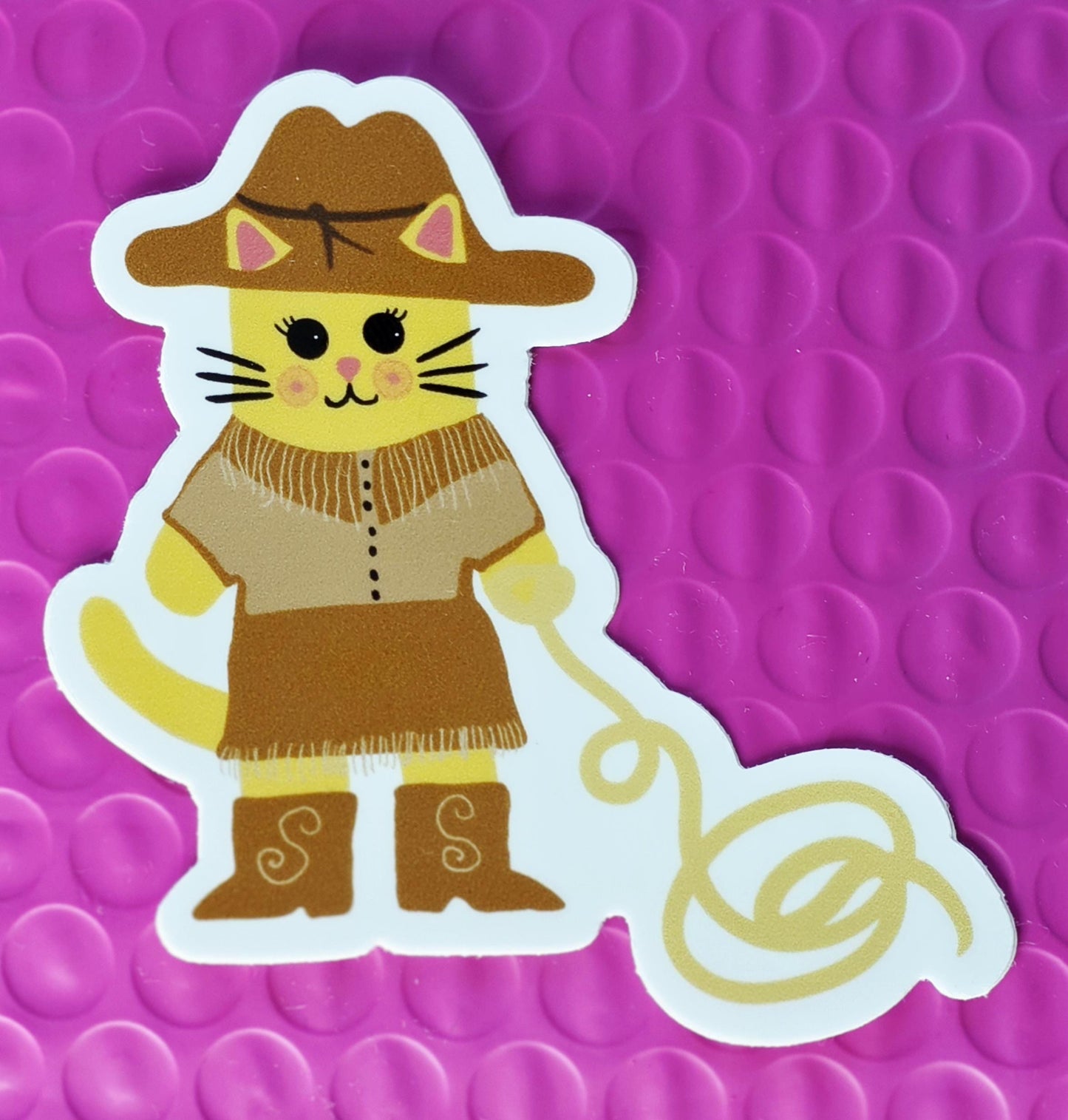 Sticker, Katrina Cat Cowgirl With Rope, Vinyl, Die-Cut, 3 Inch or 2 Inch