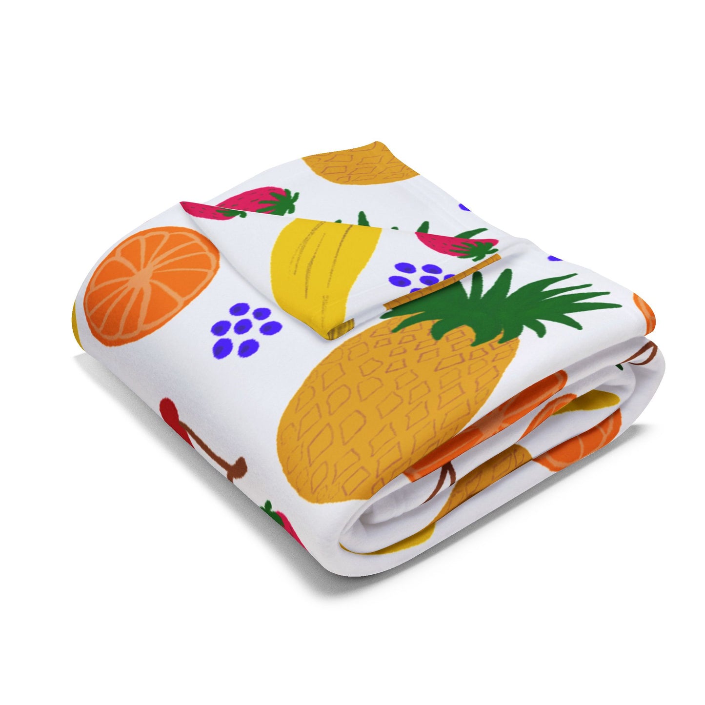 Blanket Fleece With Charming Fruit Design on White Background, 2 Sizes, Blanket and Throw