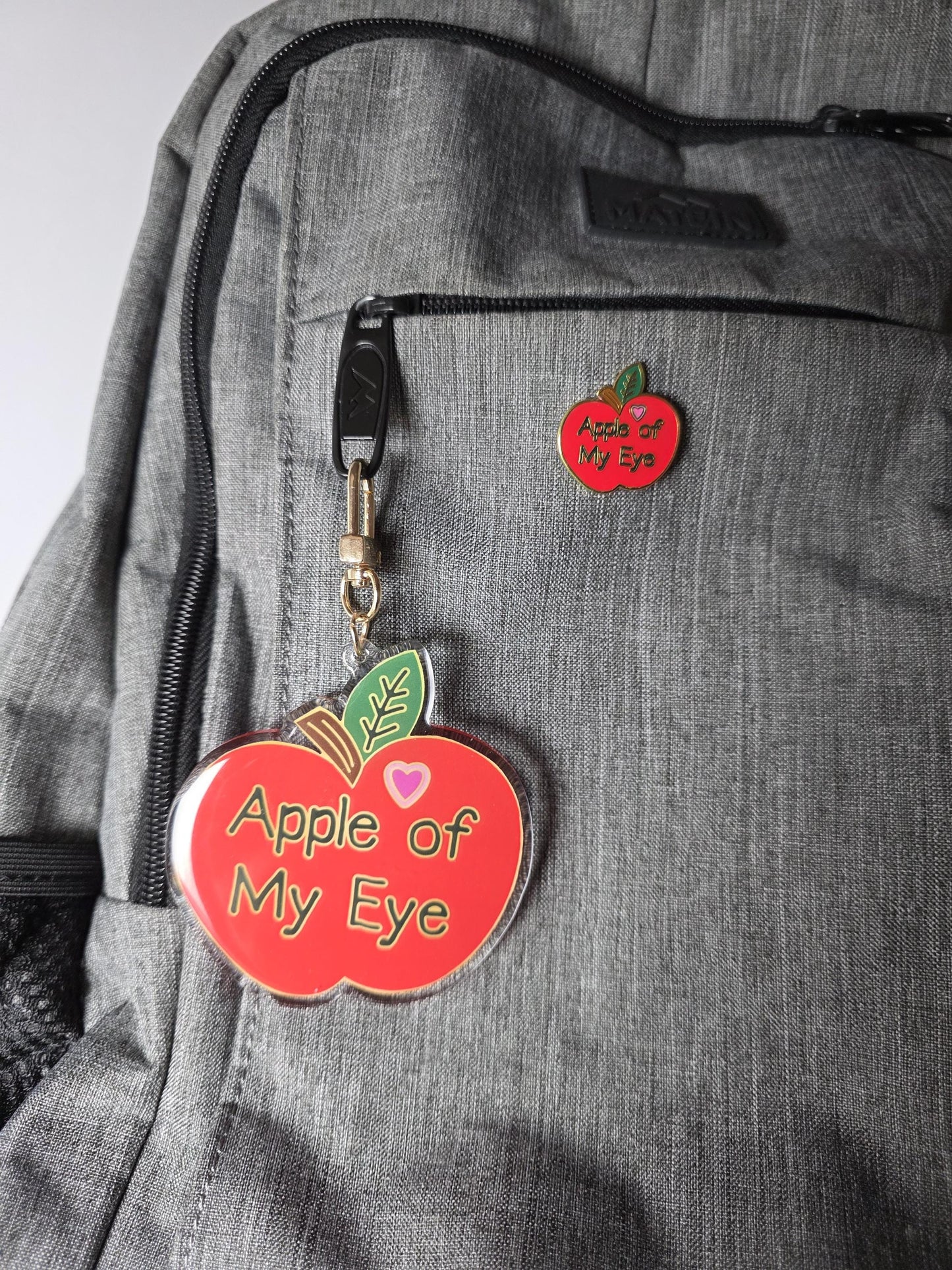 Keychain, Apple of My Eye, Red Apple on Gold Metal Clasp, 3 inches