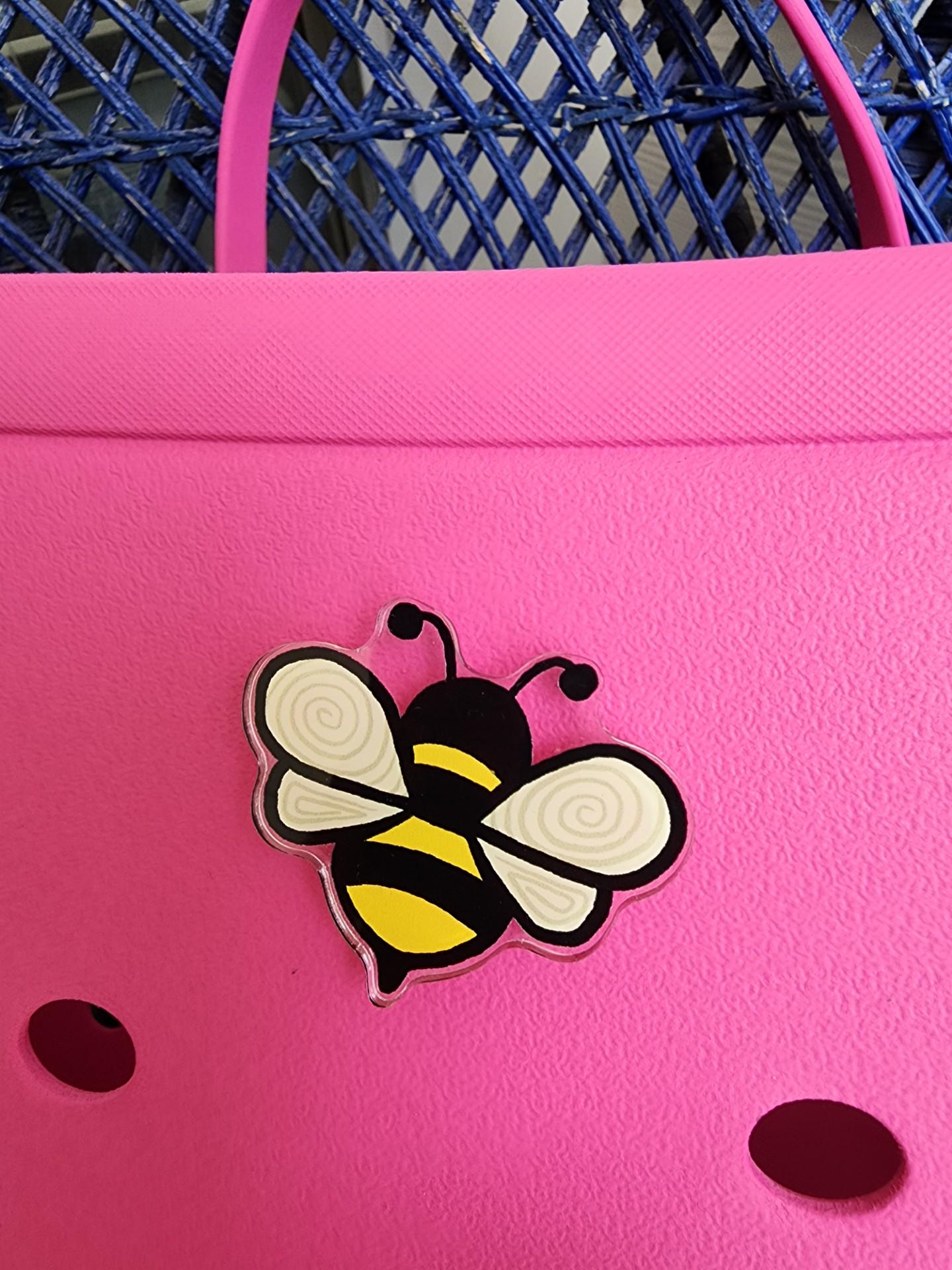 Bag Charm, Acrylic Bee with Bog Bag Type Backing, 2 Inches