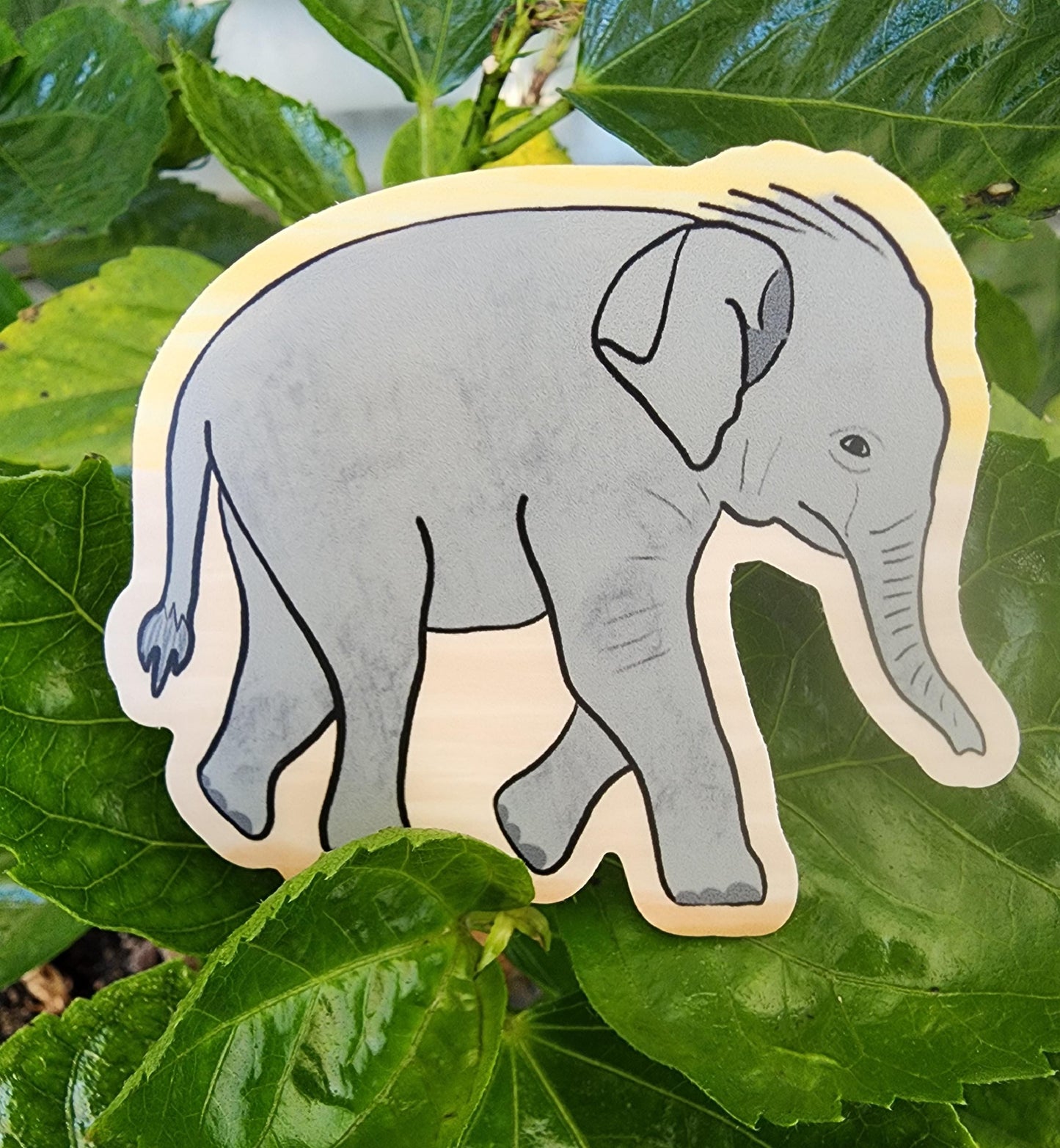 Sticker, Baby Elephant Walking Design on yellow, Vinyl, Die-Cut, 3 Inch