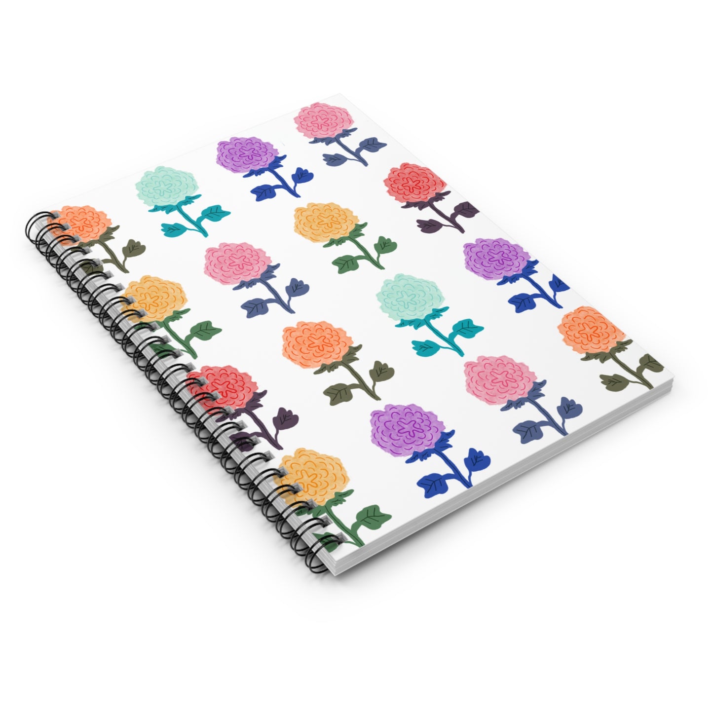 Spiral Notebook, Springtime Floral Design, 6" x 8", Inside Pocket, Lined Pages