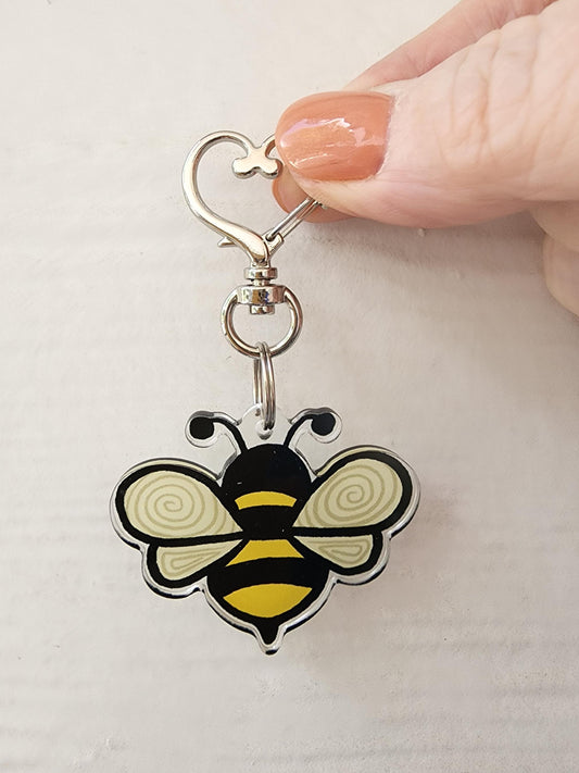 Keychain, Bee Design, Acrylic on Silver Clasp, 1.5 inch