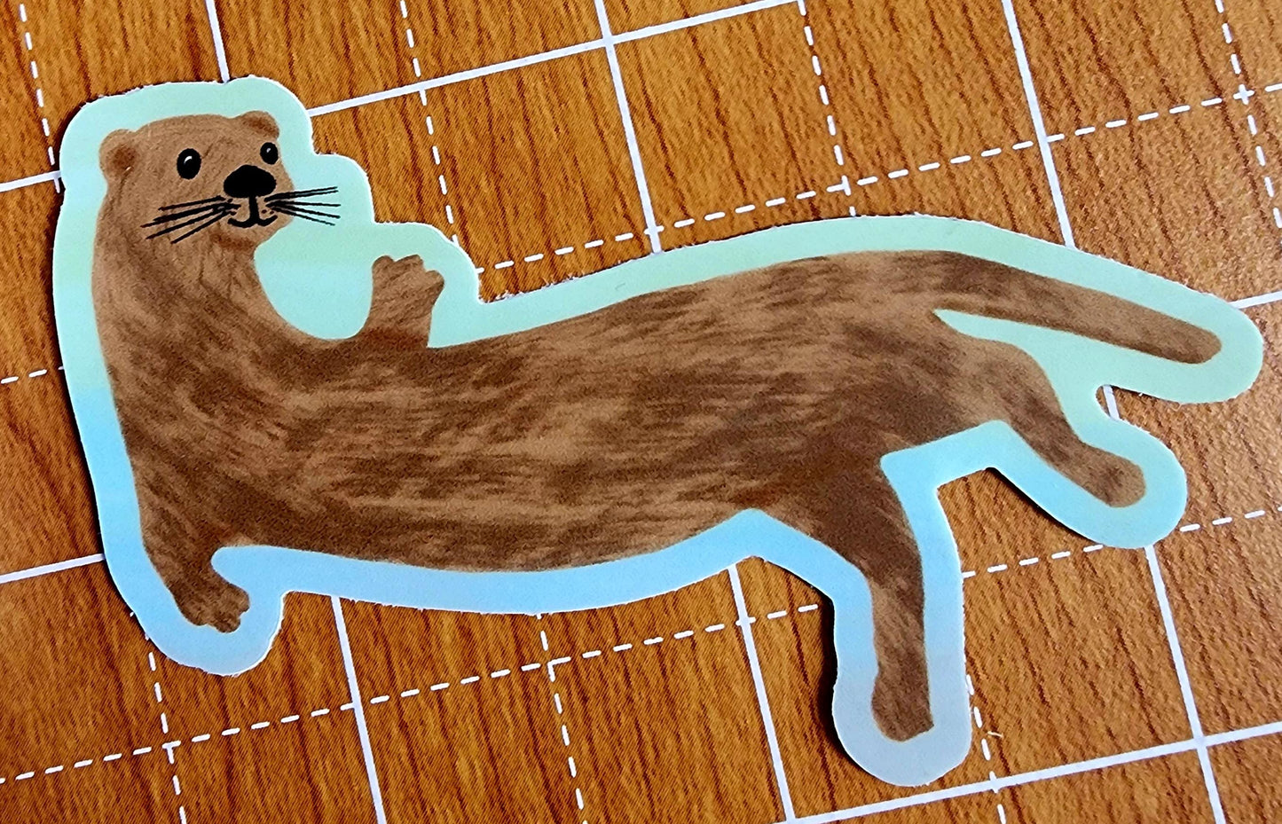 Sticker, Floating Otter Waving Design, Vinyl, Die-Cut, 3 Inches