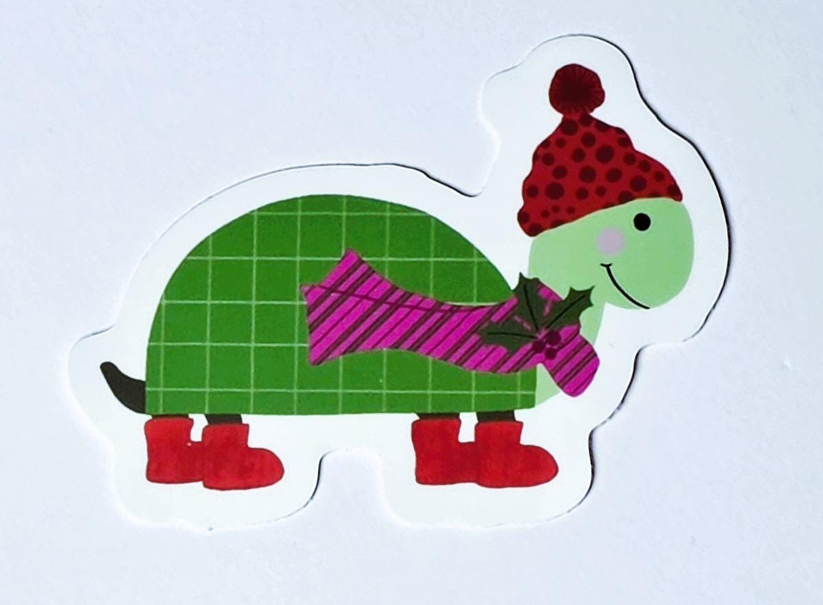 Turtle Sticker, Cozy Winter Critters, Vinyl Sticker, Water-Proof, 3 Inch