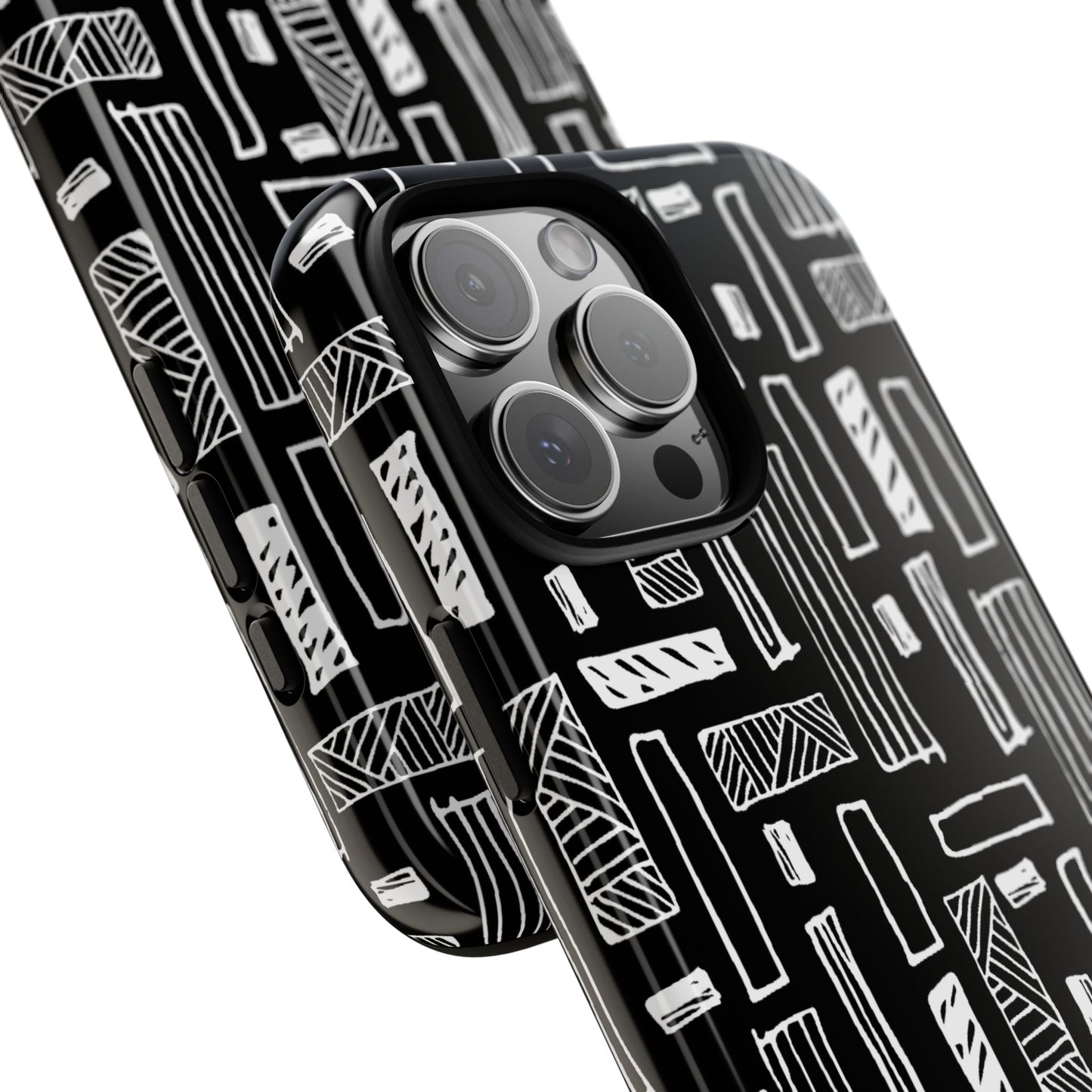 Phone Case, B & W Geometric Artistic Design, Tough Phone Case