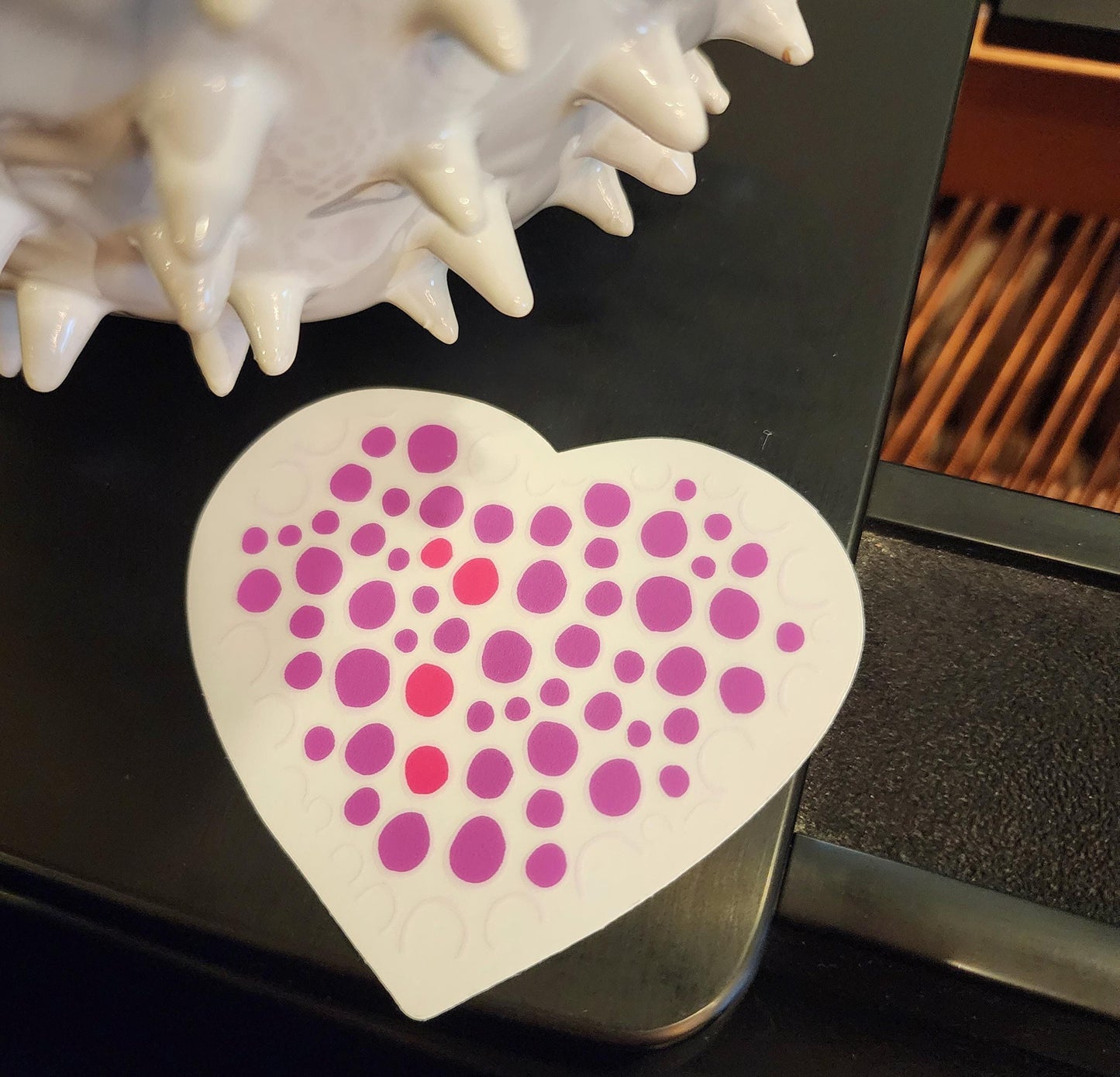 Sticker, Heart with Pink and Purple dots, Clear Background, Vinyl, 3 Inch