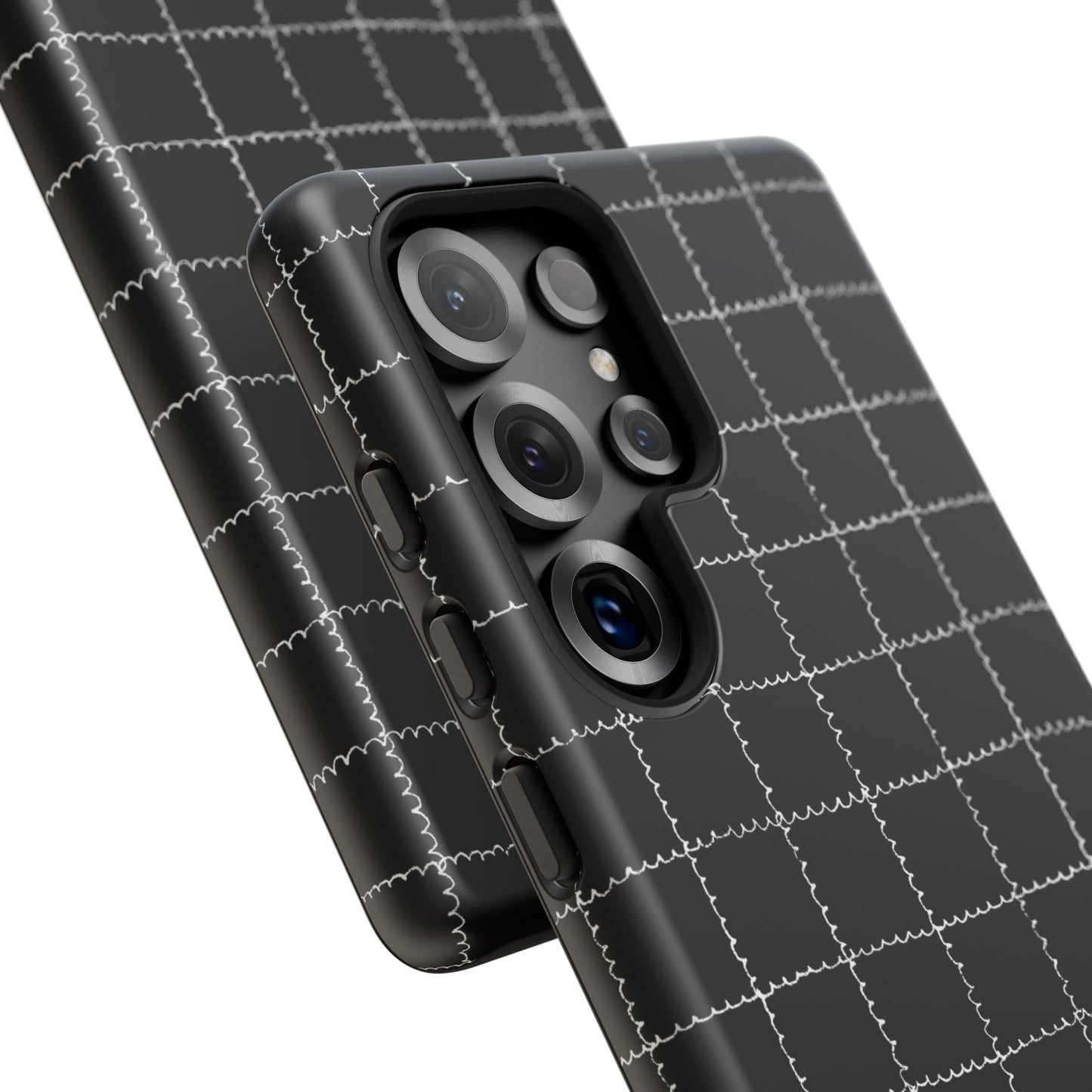 Phone Case, B & W Squiggly Squares Artistic Design, Tough Phone Case