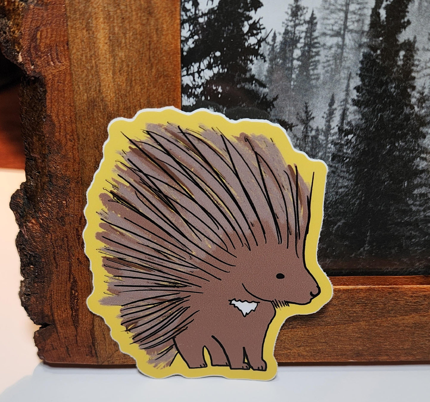 Sticker, Porcupine With Yellow Border, Vinyl, Die-Cut, 3 Inch