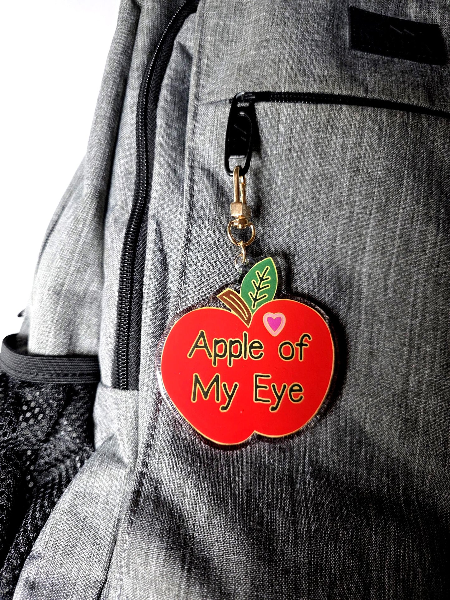 Keychain, Apple of My Eye, Red Apple on Gold Metal Clasp, 3 inches