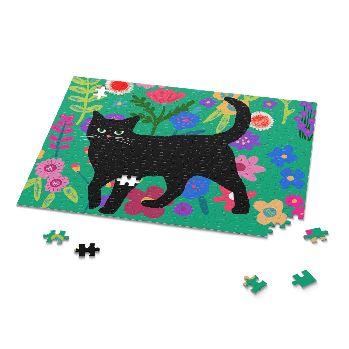 Puzzle, Cat on Teal Floral, Jigsaw Puzzle, Family Fun, 120-500 Pieces