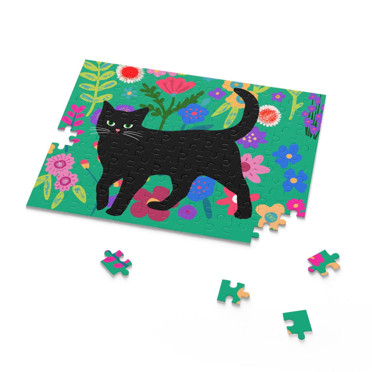 Puzzle, Cat on Teal Floral, Jigsaw Puzzle, Family Fun, 120-500 Pieces