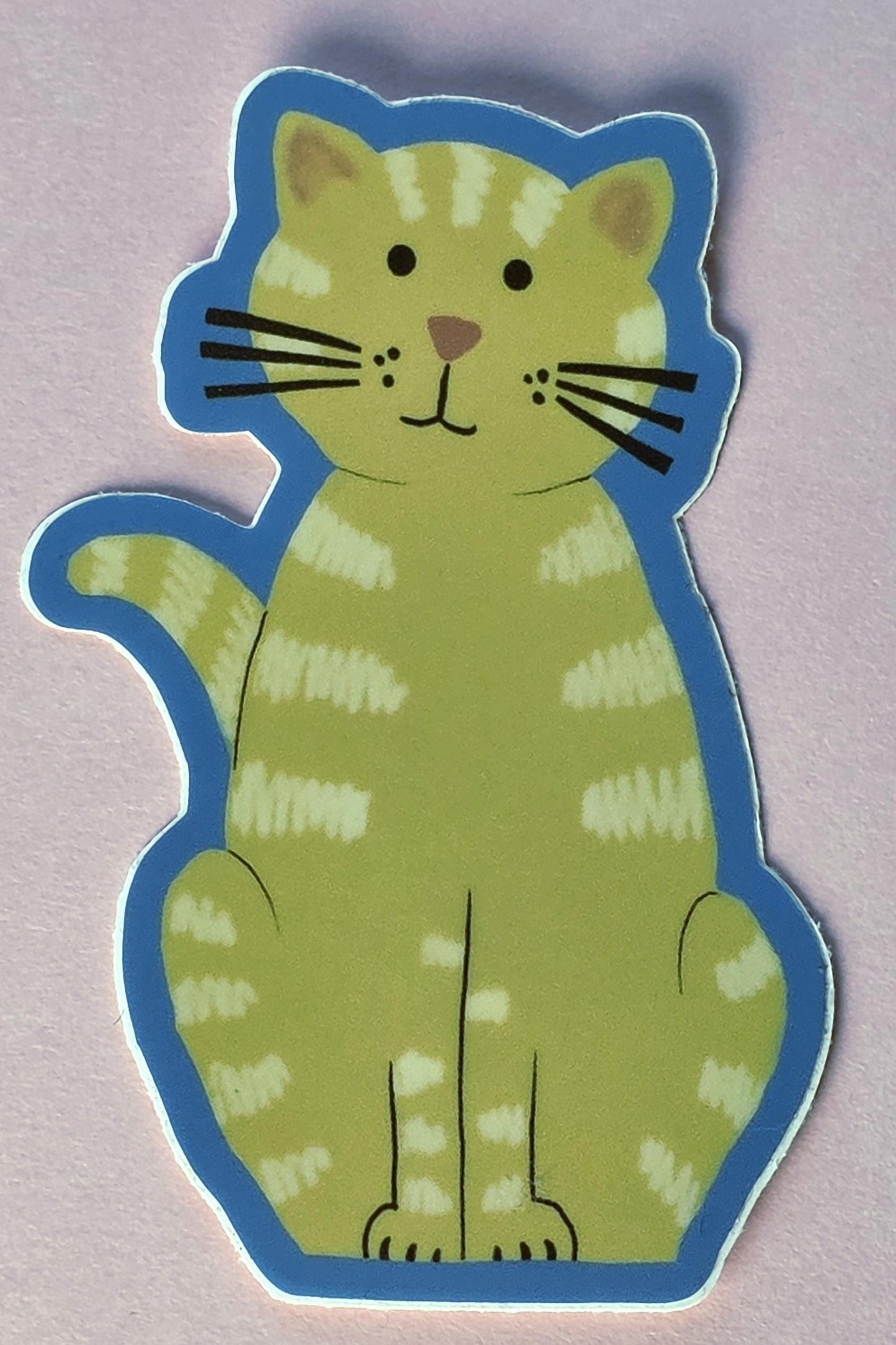 Sticker, Tan Tabby Cat With Blue Border, Vinyl, Die-Cut, 3 Inches