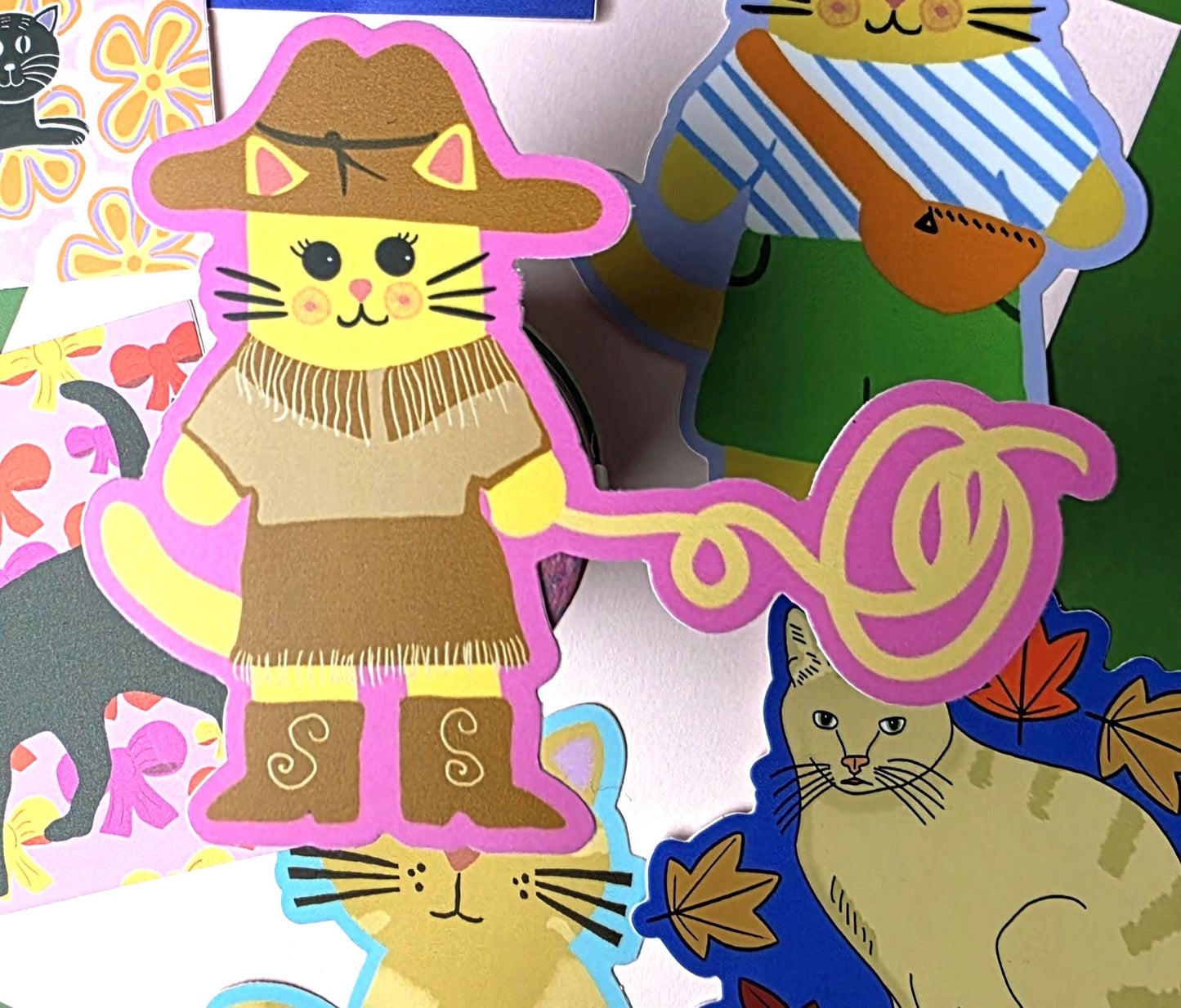Cat Themed Sticker Pack, 7 Cat Stickers, Vinyl decals
