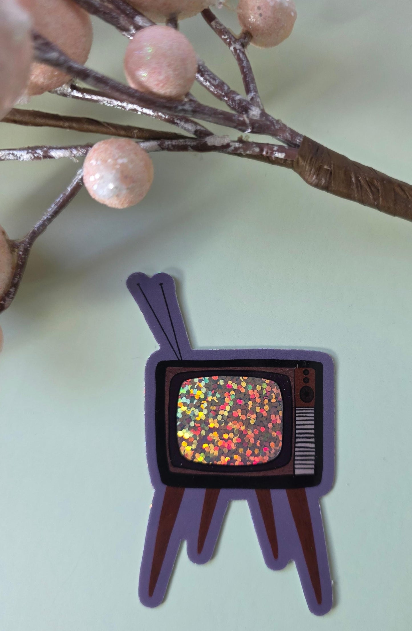 Sticker, Vintage Television Design, TVs, Choose Glitter, Holographic or Square Pattern, Vinyl 3 Inches