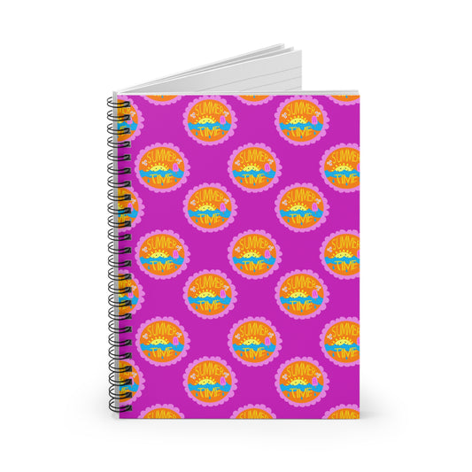 Spiral Notebook, Bright Summer Sunshine Design on Pink, 6" x 8", Inside Pocket, Lined Pages