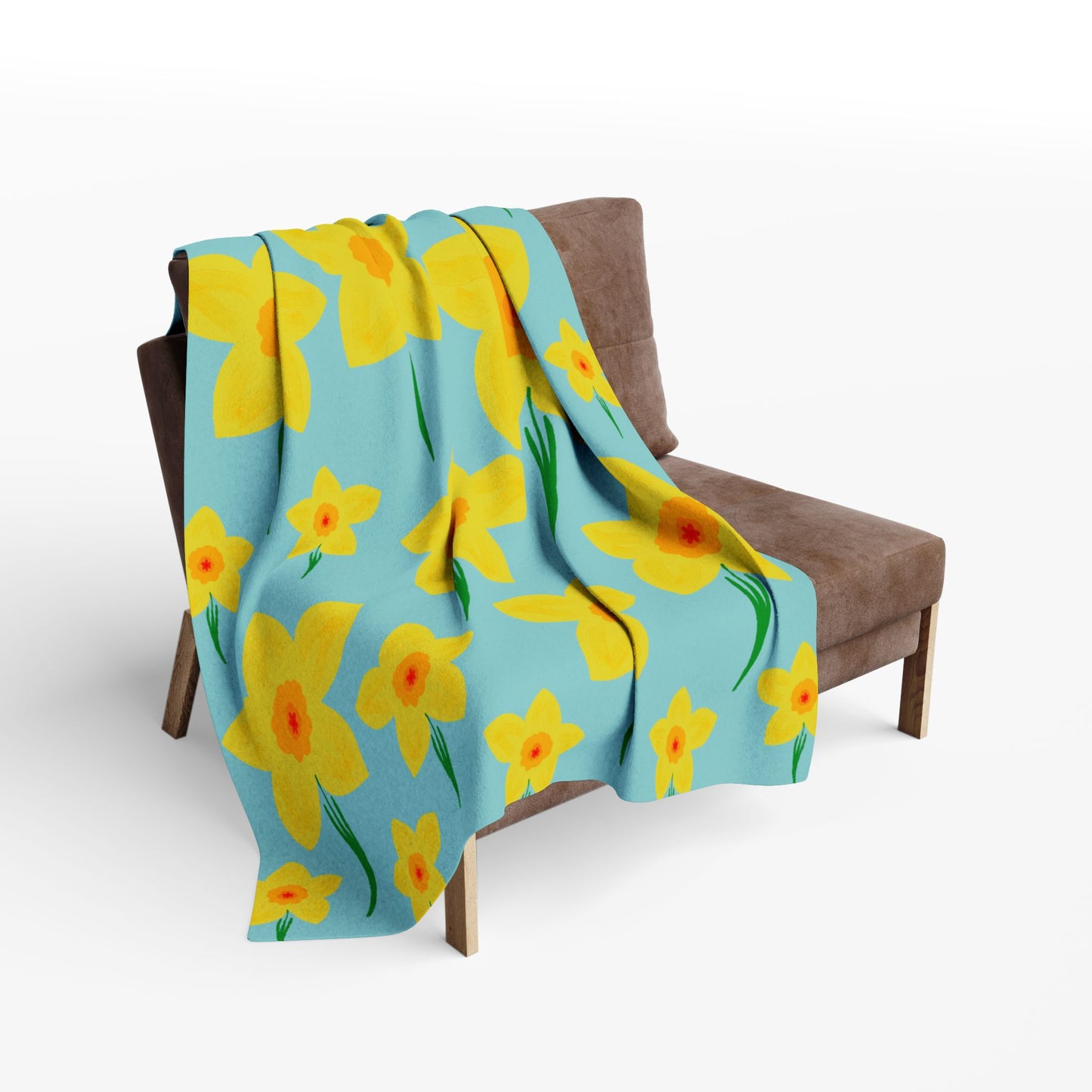 Blanket Fleece With Charming Daffodil Design, 2 Sizes, Blanket or Throw