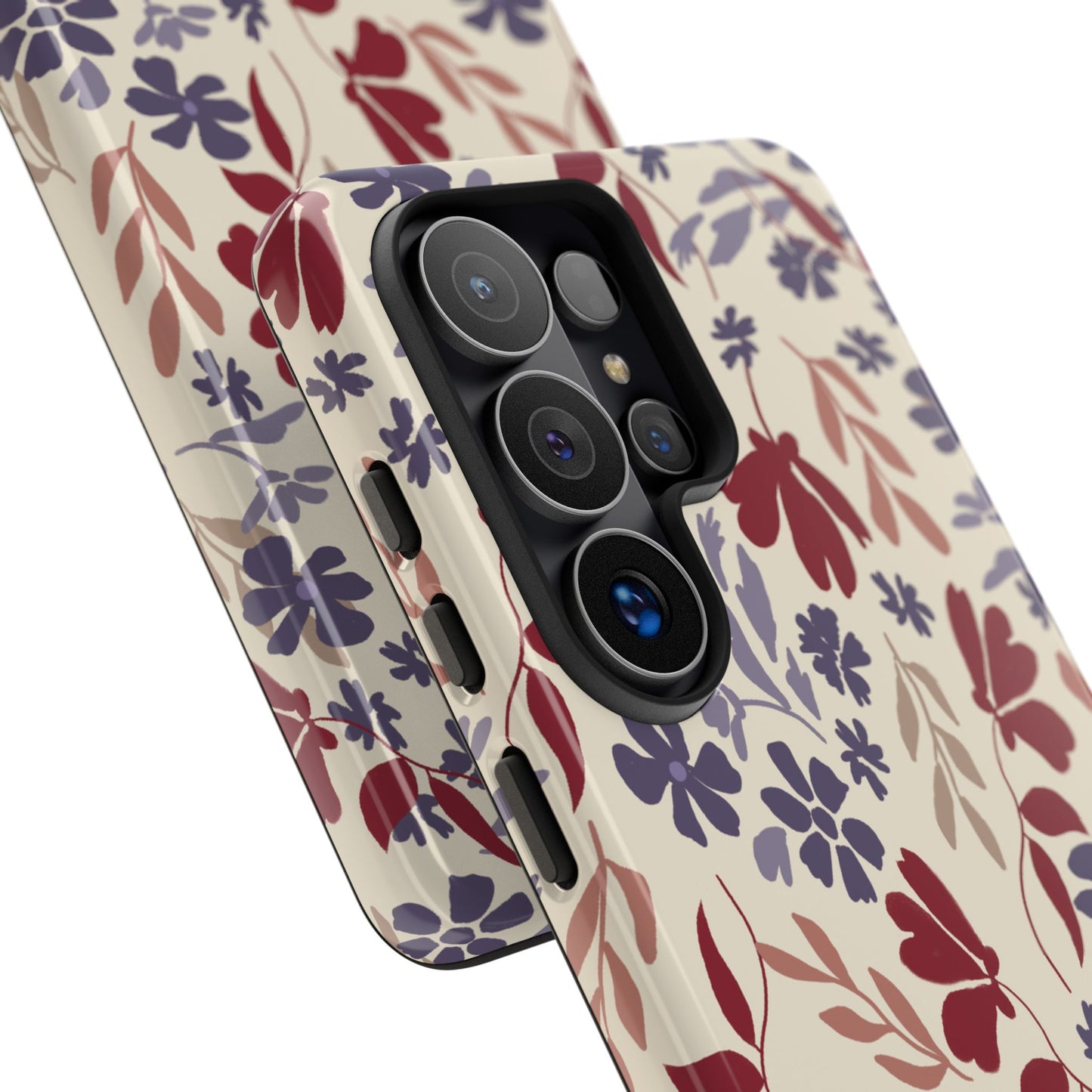 Phone Case, Floral Design Burgundy and Blue on Beige, Tough Phone Case