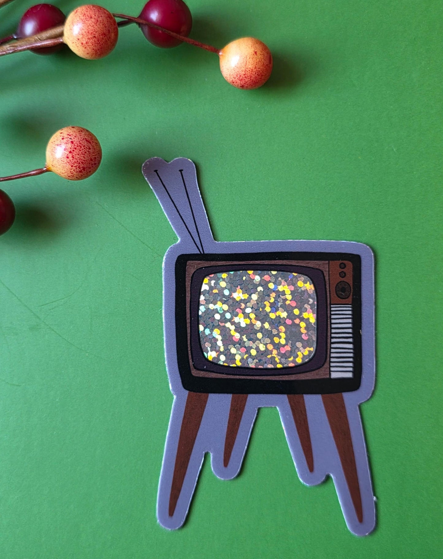 Sticker, Vintage Television Design, TVs, Choose Glitter, Holographic or Square Pattern, Vinyl 3 Inches