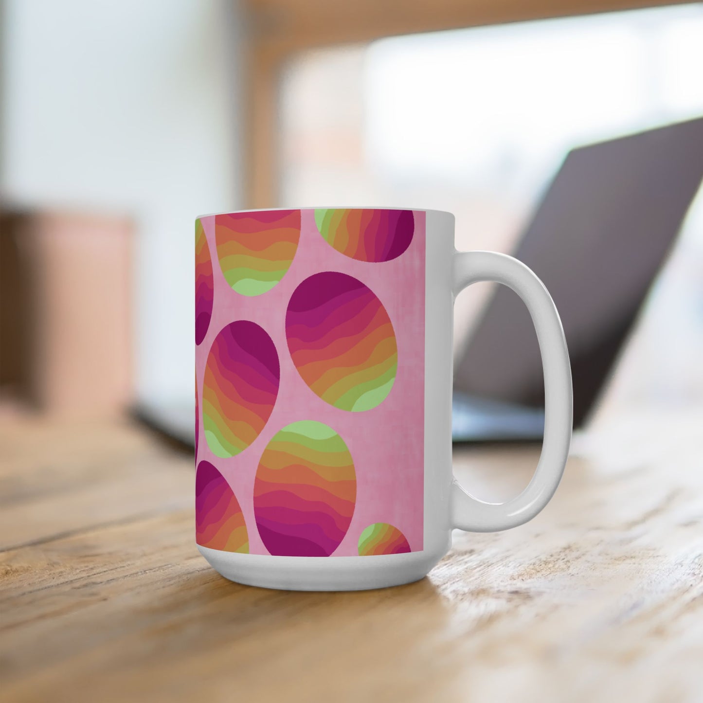 Mug, Colorful Easter Egg Springtime Design, Two Size Choices, 11 Ounce or 15 Ounce