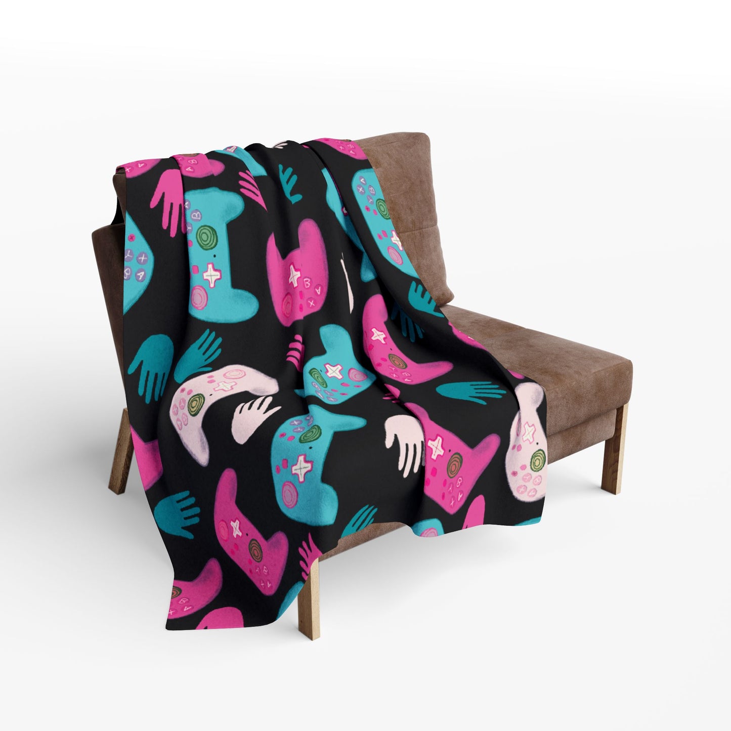 Blanket Fleece Charming Gaming Controller Design on Black Background, 2 Sizes, Blanket or Throw
