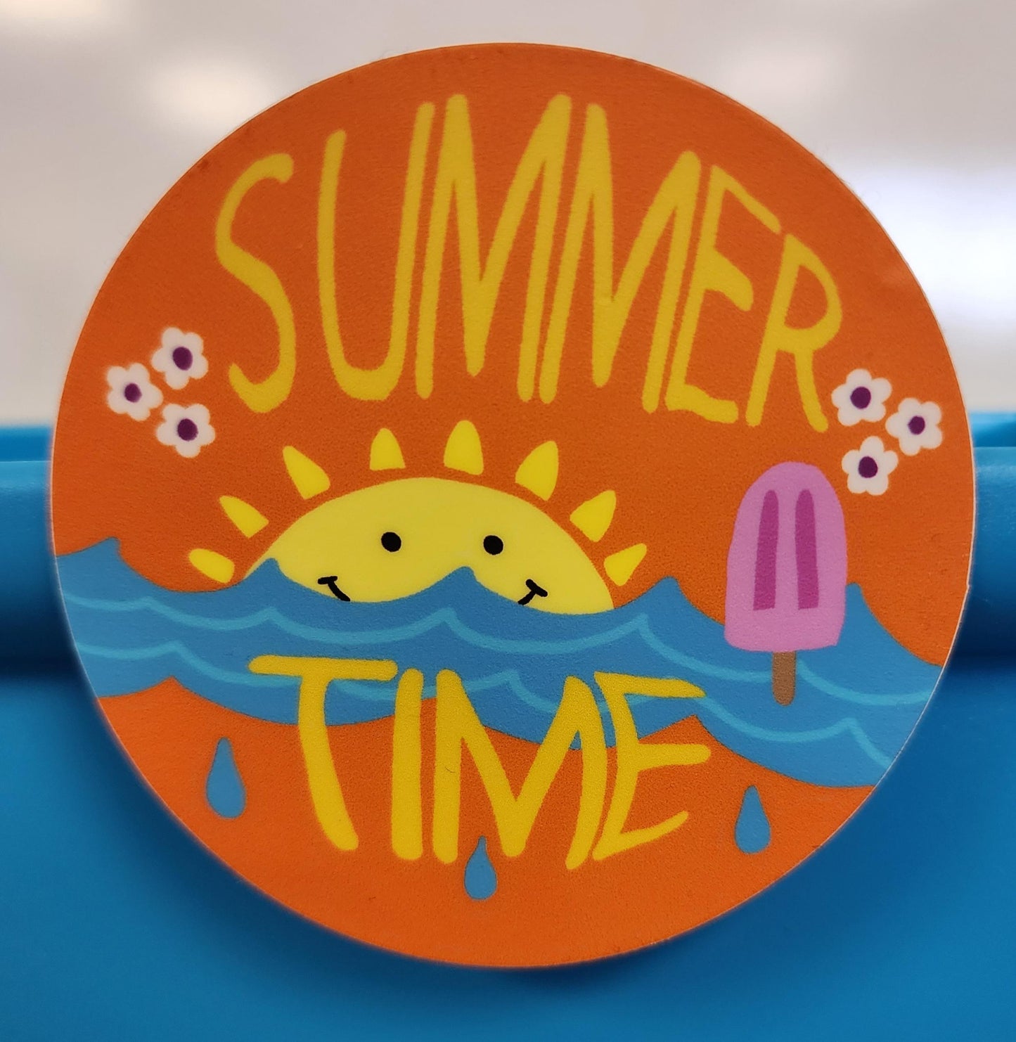 Sticker, Bright Summer Time Circle Sticker, Orange, Vinyl, 3 Inch