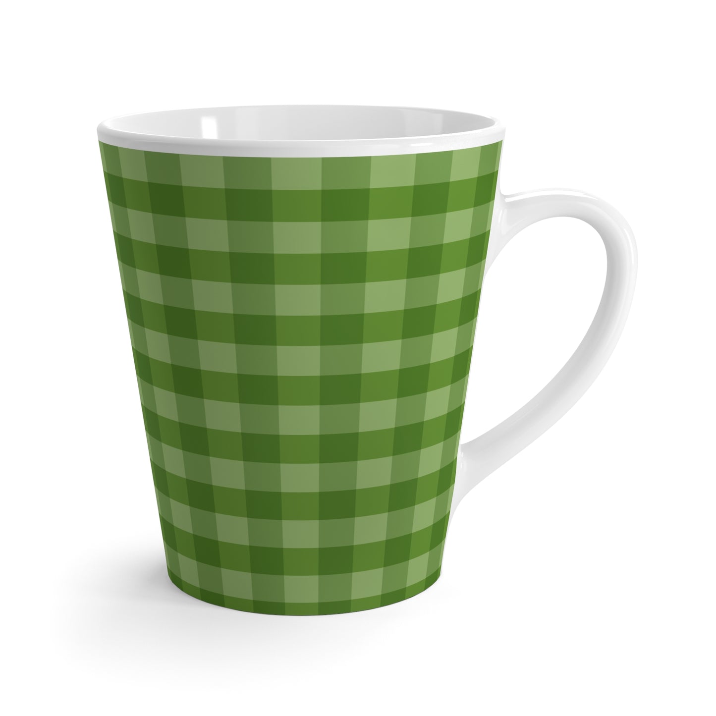 Mug, Green Gingham Design, Latte Cup, 12 Ounce
