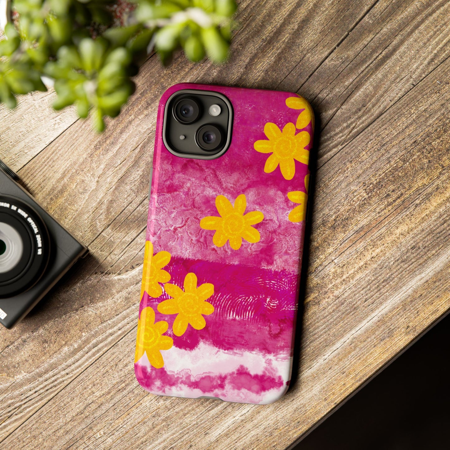 Yellow Flowers on Raspberry Phone Case| Tough Case