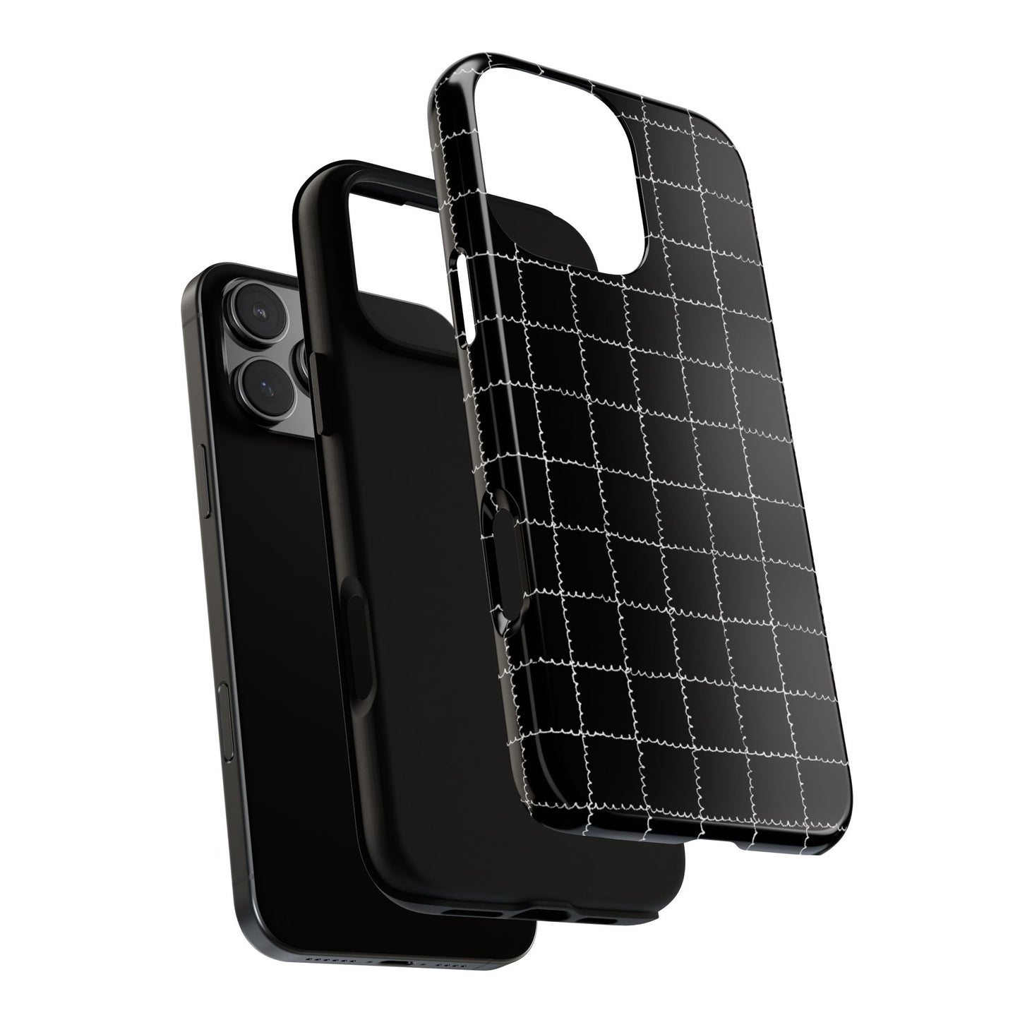 Phone Case, B & W Squiggly Squares Artistic Design, Tough Phone Case