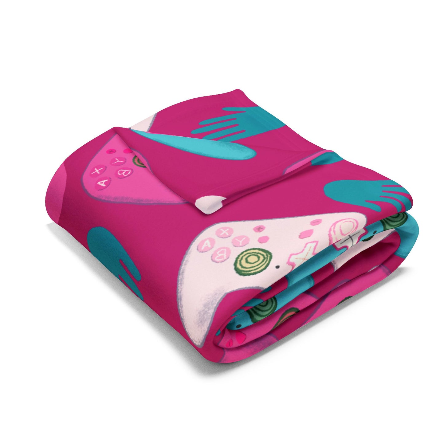 Blanket Fleece Charming Gaming Controller Design on Pink Background, 2 Sizes, Blanket or Throw