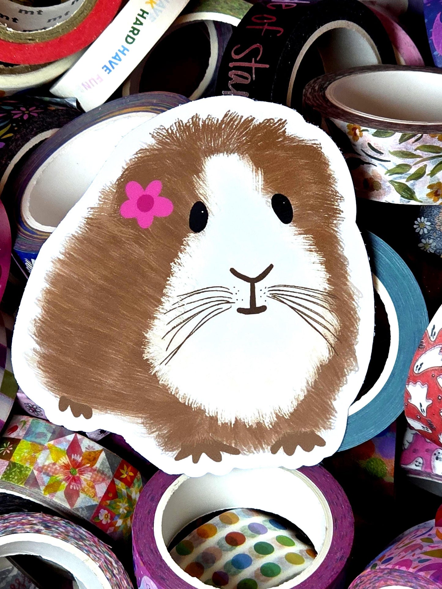 Sticker, Guinea Pig Design, Choose Holographic, White Border or Pink Border, Vinyl, Die-Cut