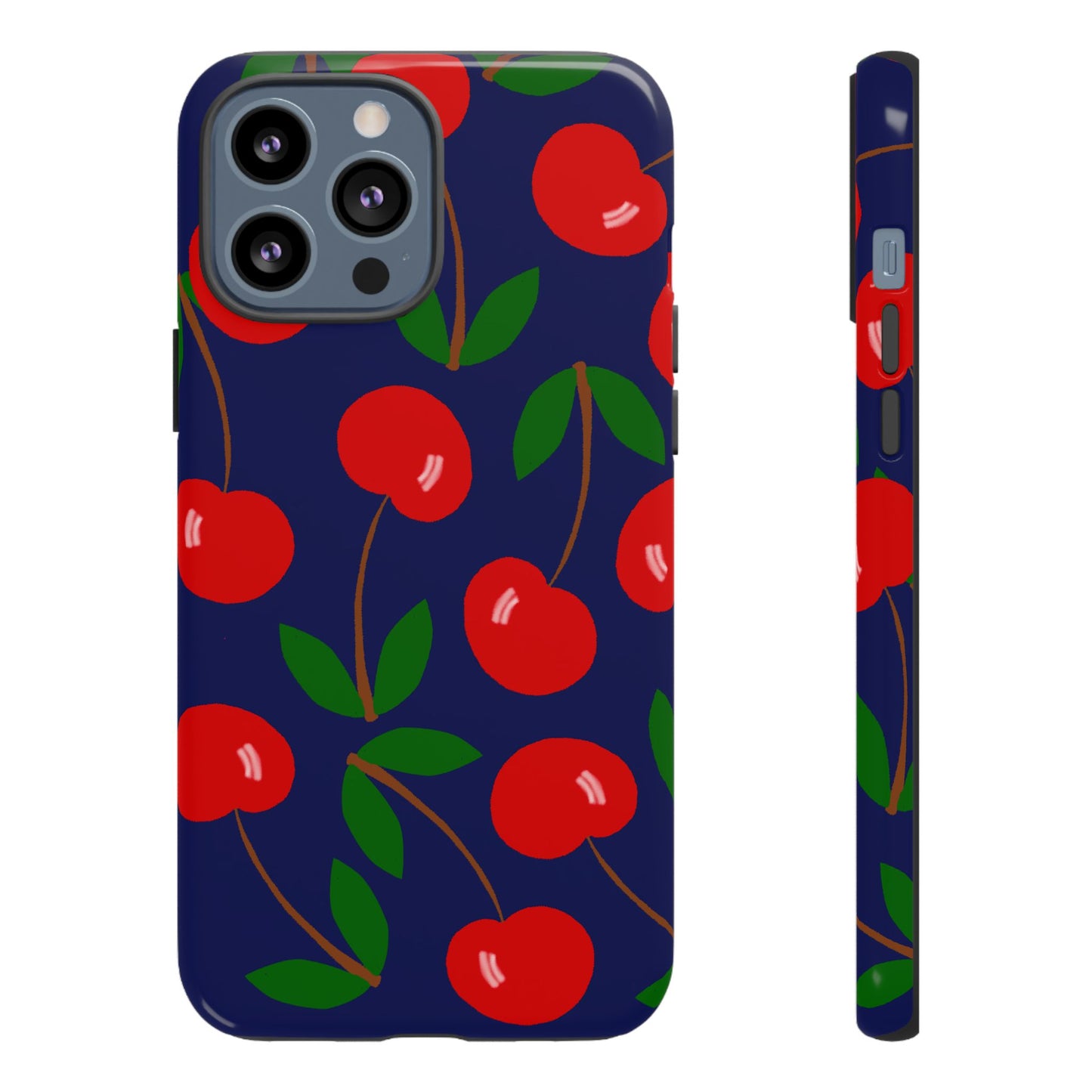 Phone Case, Large Cherries on Navy Design, Tough Phone Case